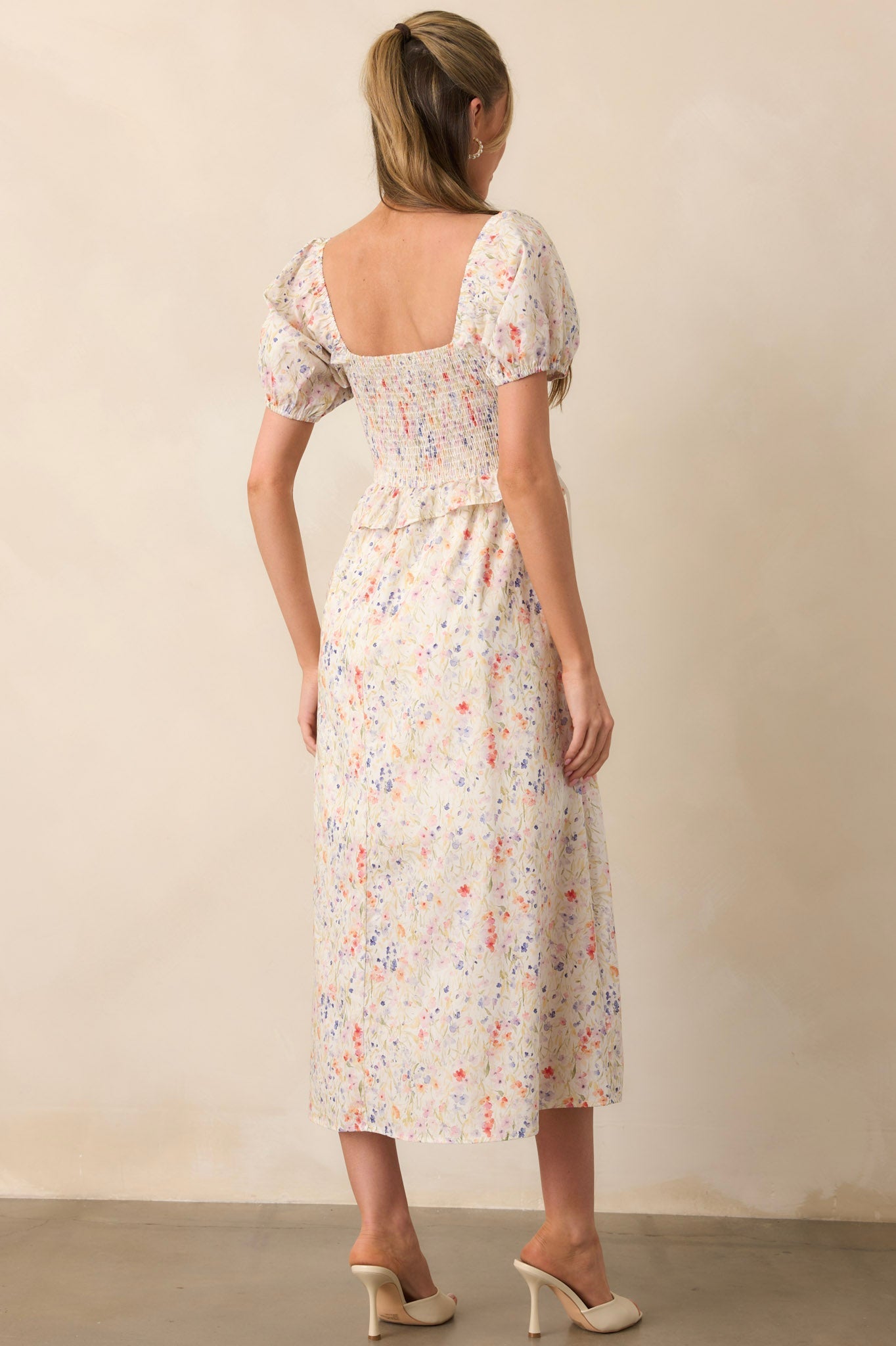 Safe Haven Ivory Cotton Floral Midi Dress
