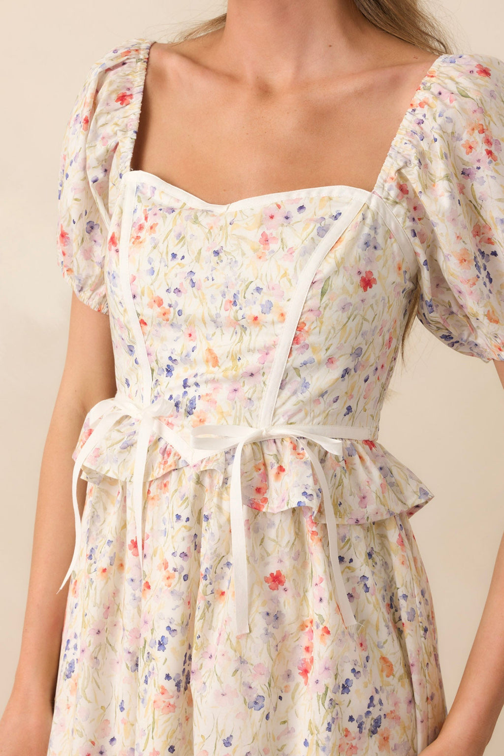 Safe Haven Ivory Cotton Floral Midi Dress