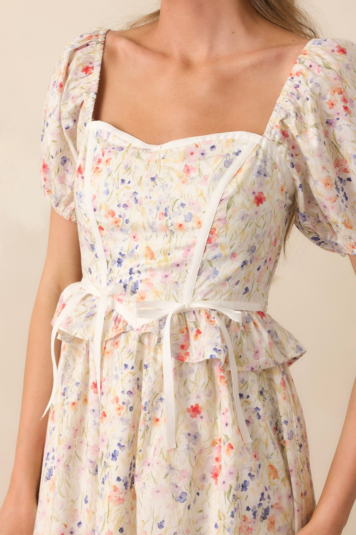 Safe Haven Ivory Cotton Floral Midi Dress