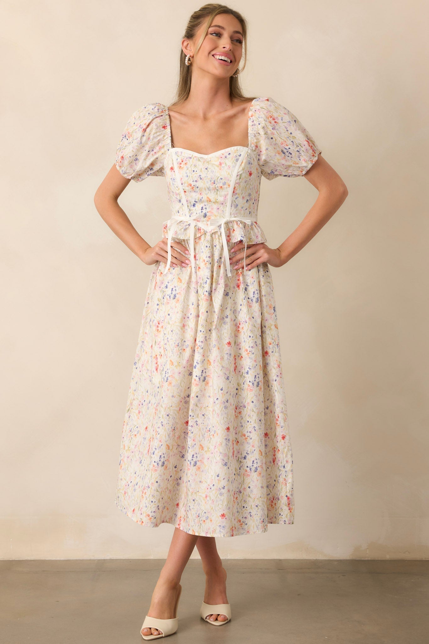 Safe Haven Ivory Cotton Floral Midi Dress