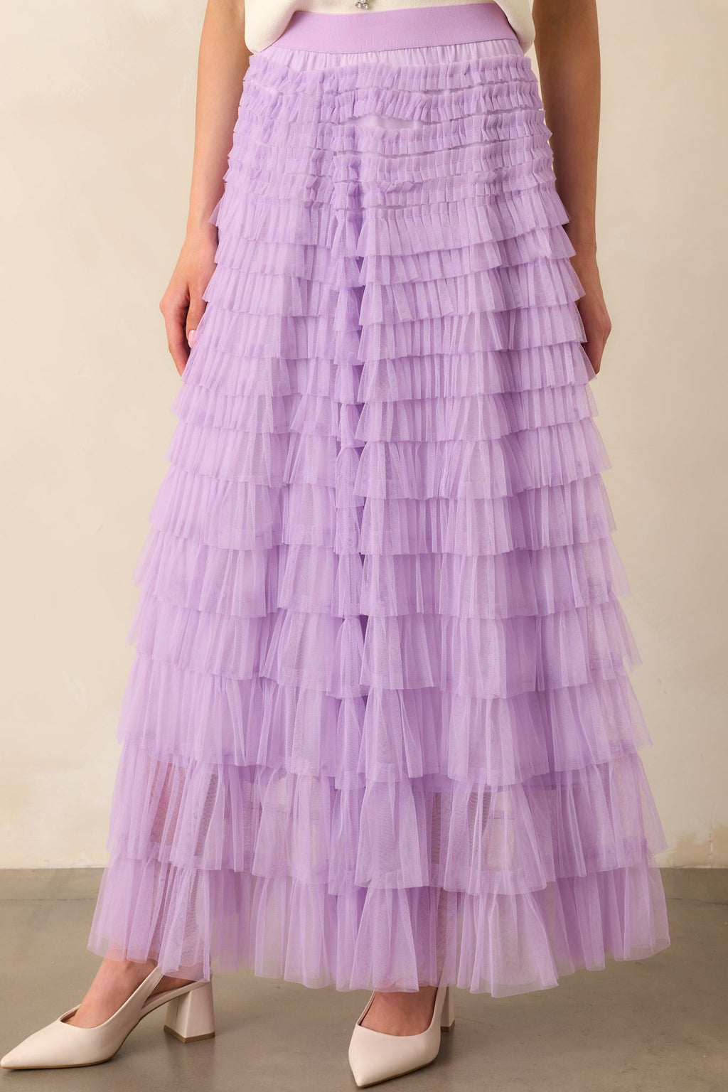 Garden Gathering Lavender Tiered Ruffle Tulle Maxi Skirt
