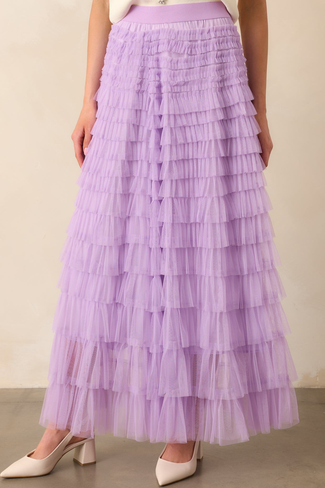 Garden Gathering Lavender Tiered Ruffle Tulle Maxi Skirt