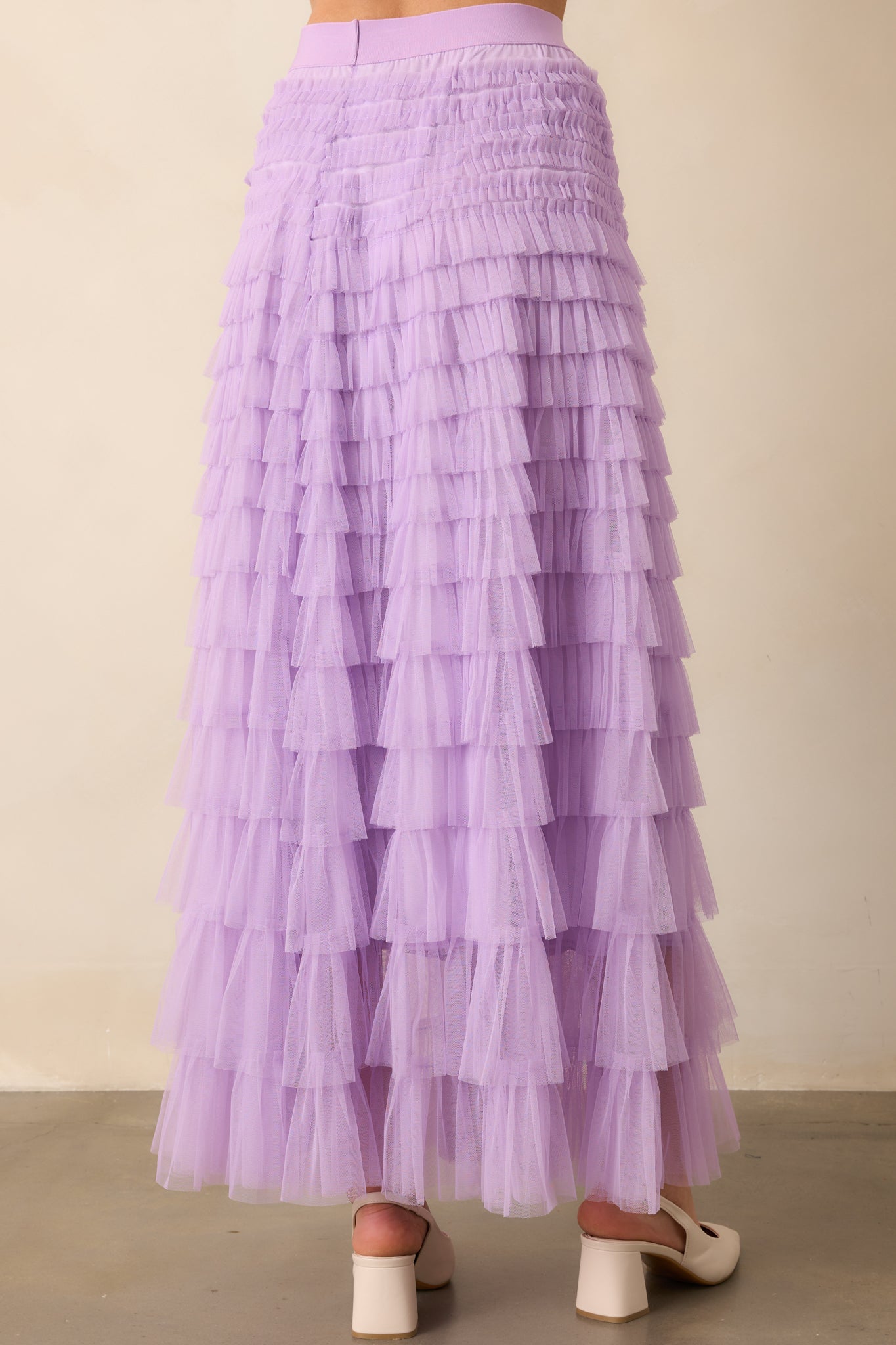 Garden Gathering Lavender Tiered Ruffle Tulle Maxi Skirt