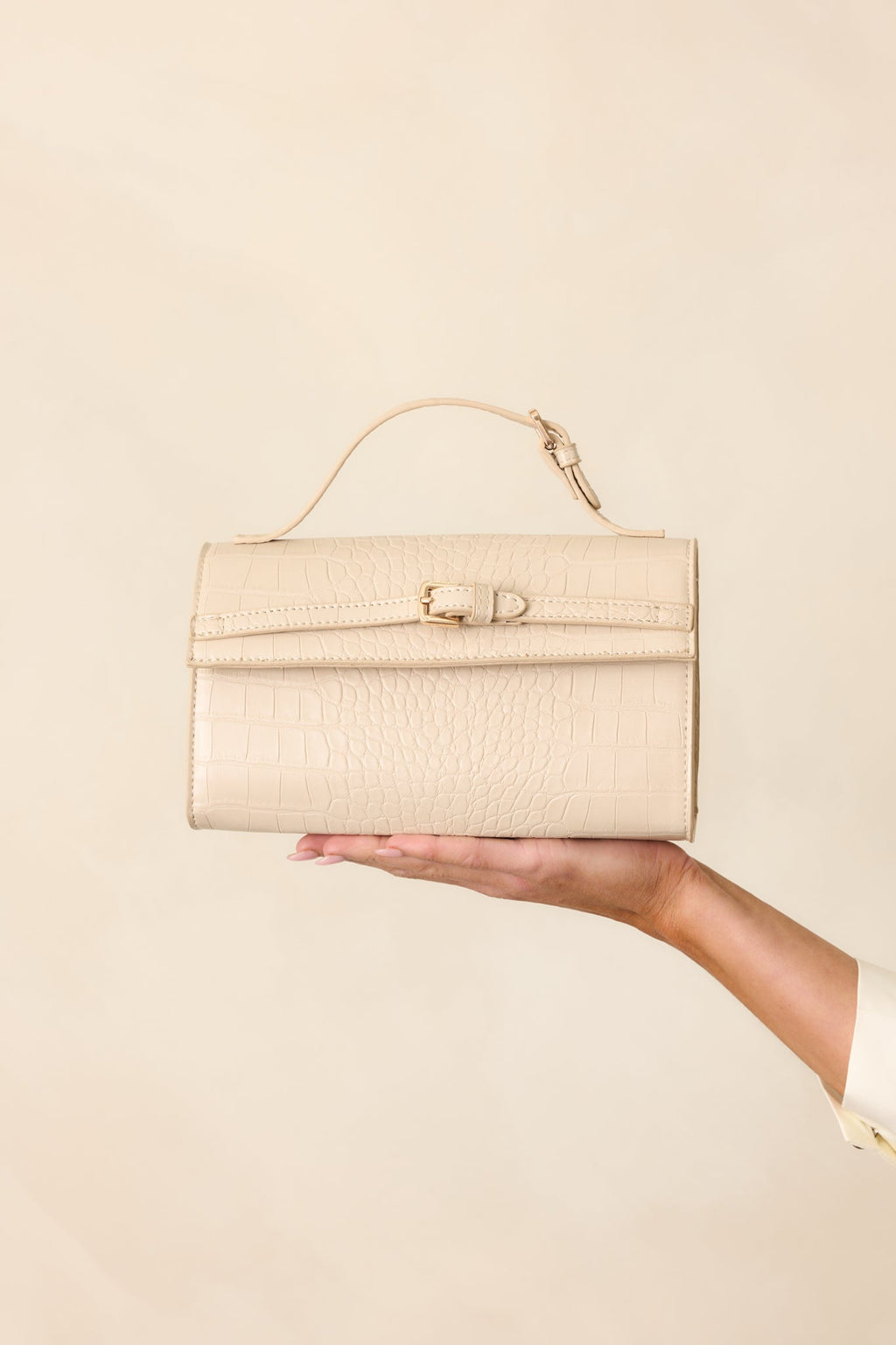 After Party Beige Faux Croc Handbag