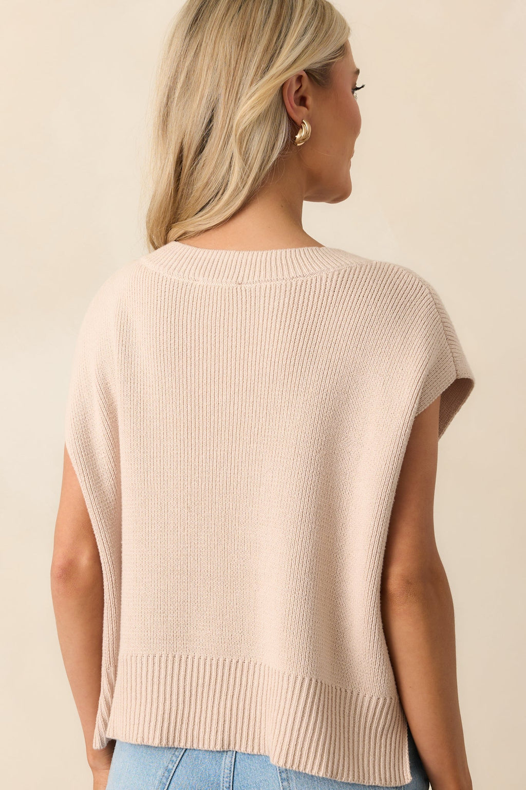 Rustic Retreat Beige V-Neck Sweater Vest