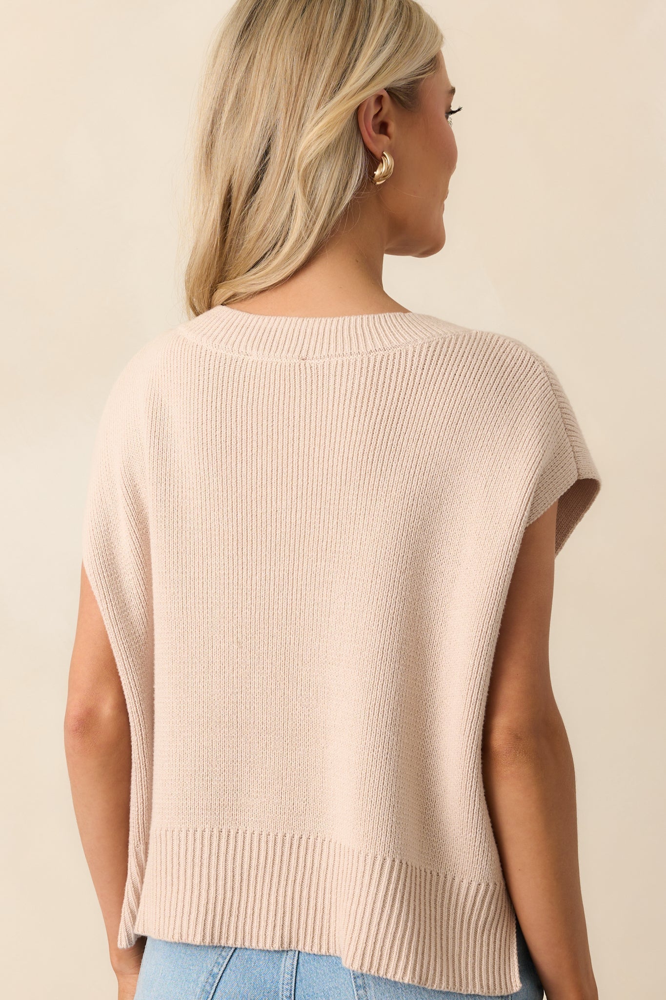 Rustic Retreat Beige V-Neck Sweater Vest