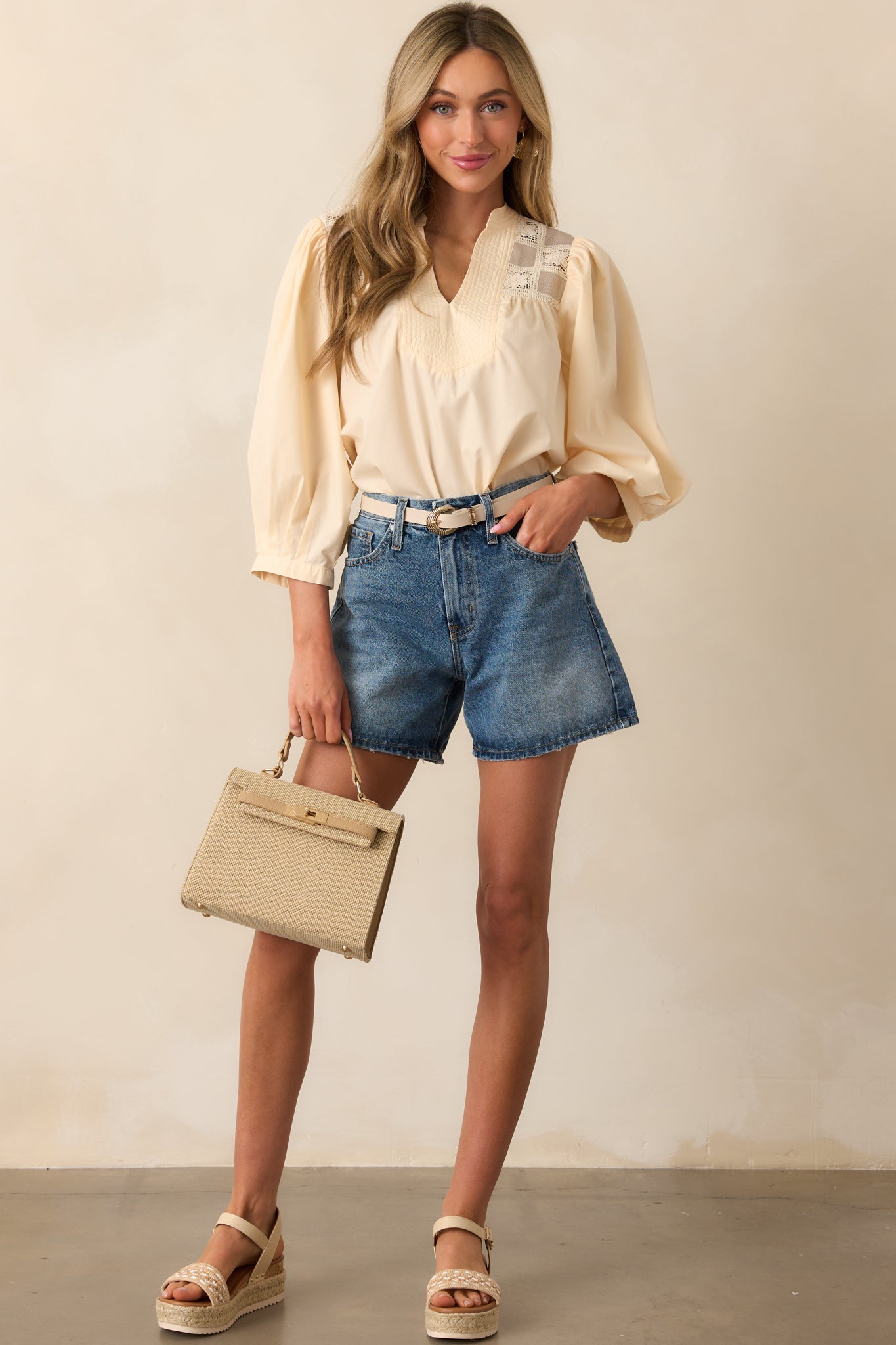 Days That Fade Almond Puff Sleeve Blouse