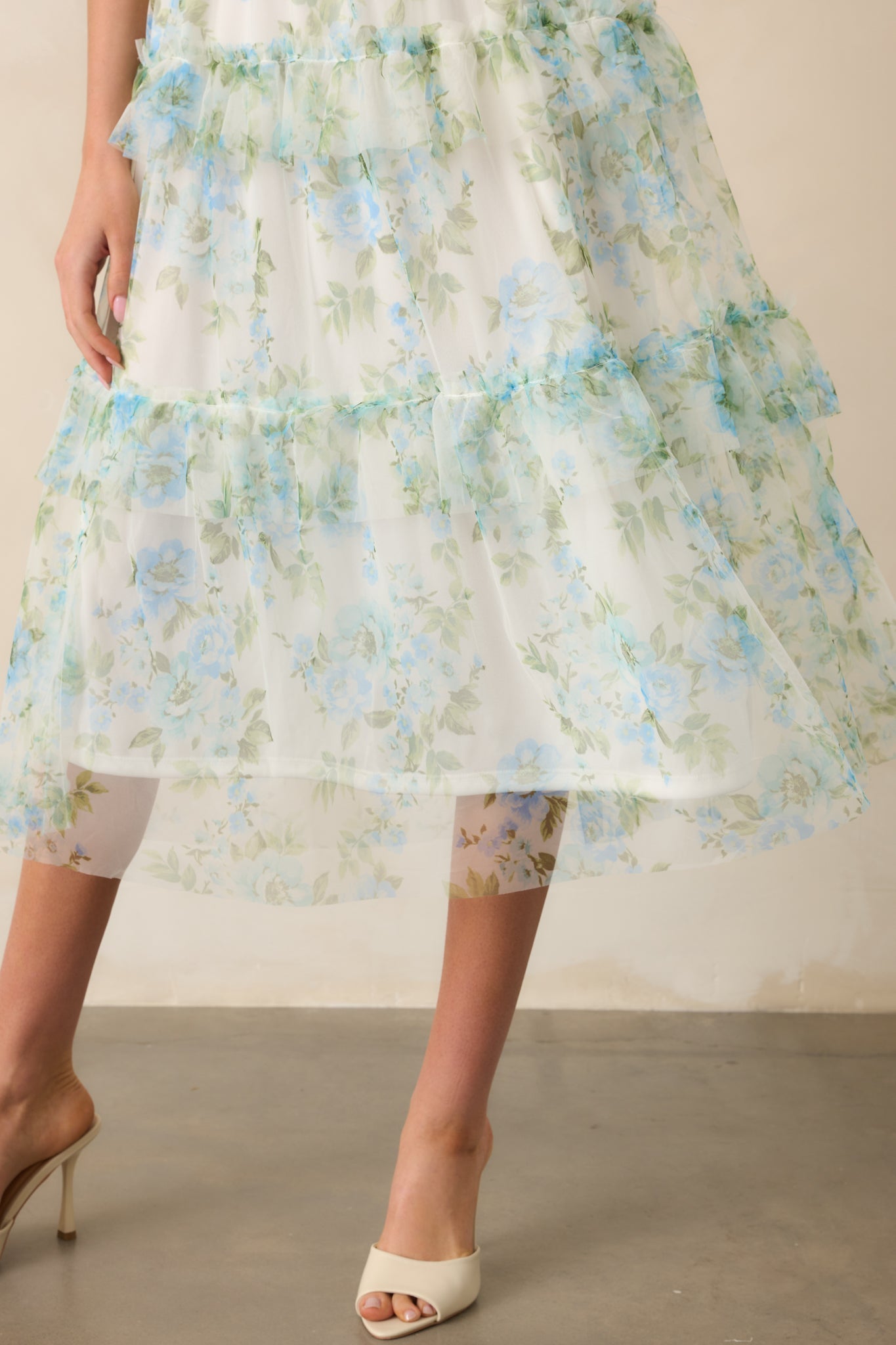 Sunrise Soiree Blue Floral Flutter Sleeve Midi Dress