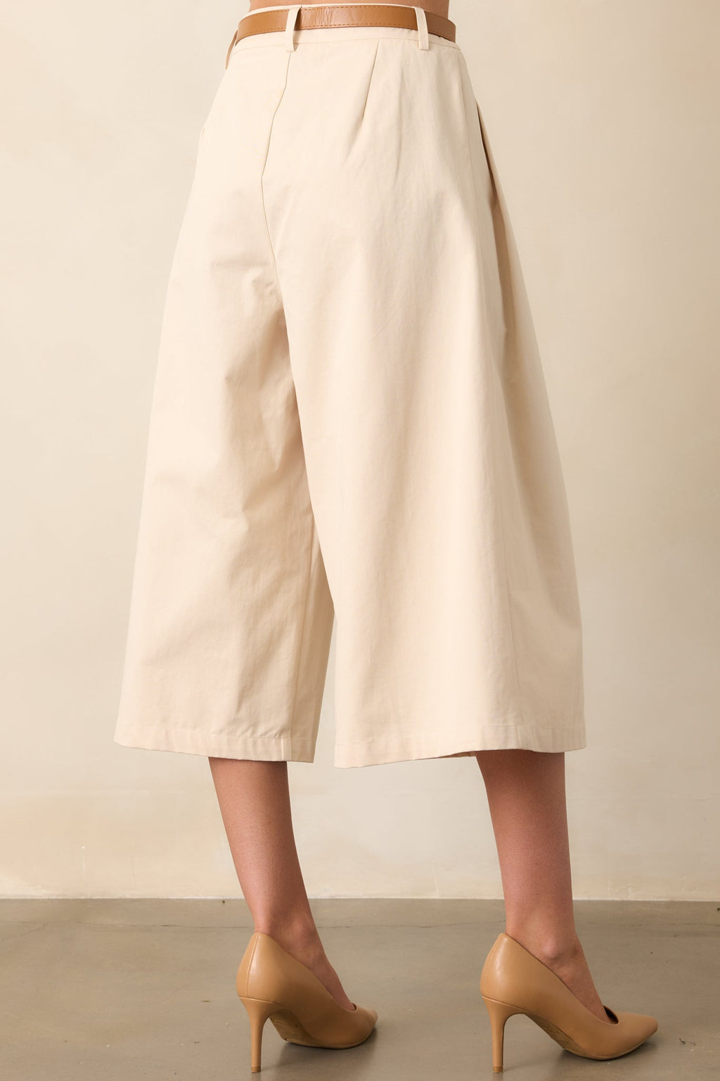 Uncharted Territory Beige Cotton Wide Leg Belted Culotte Pants