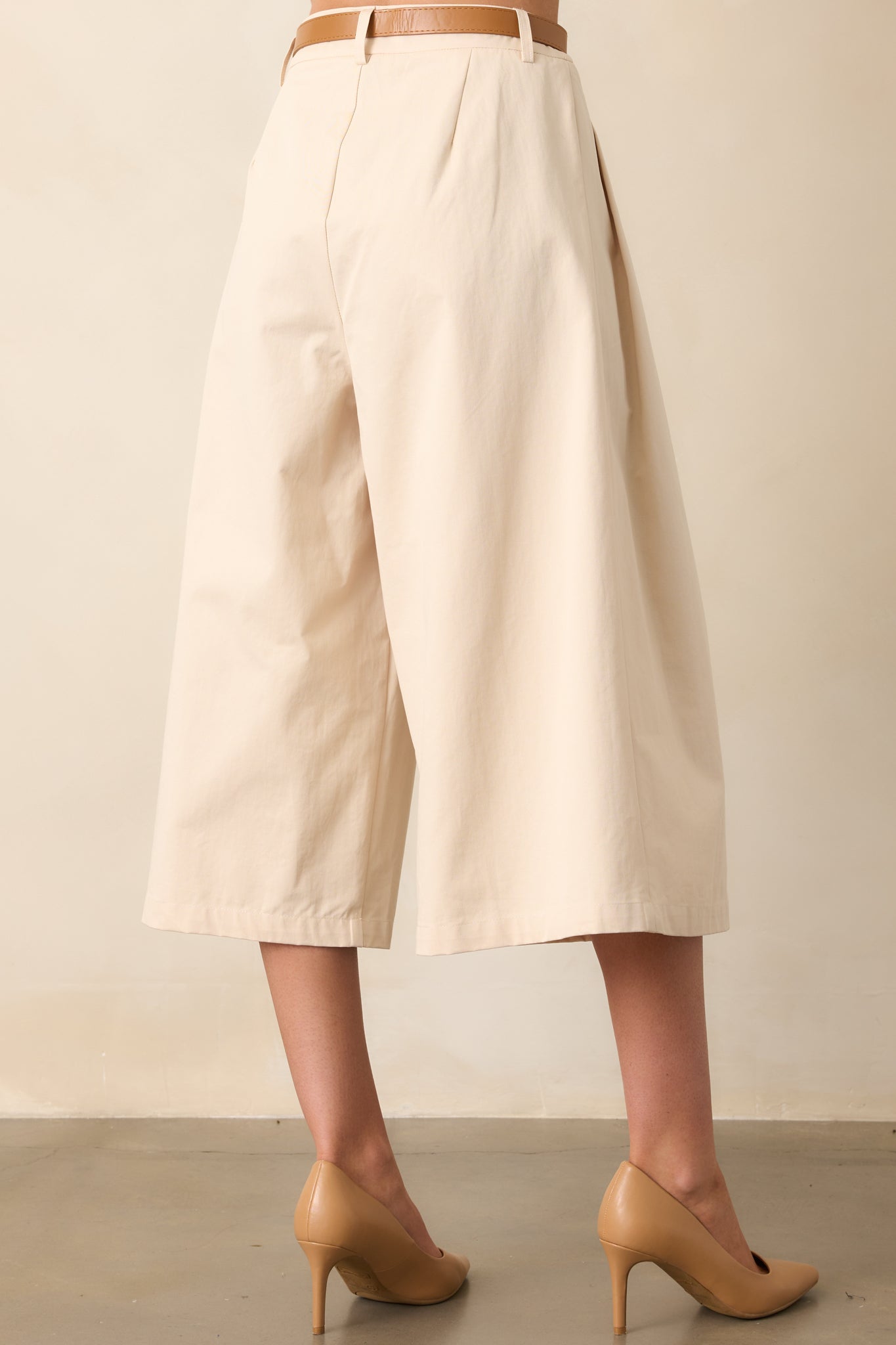 Uncharted Territory Beige Cotton Wide Leg Belted Culotte Pants
