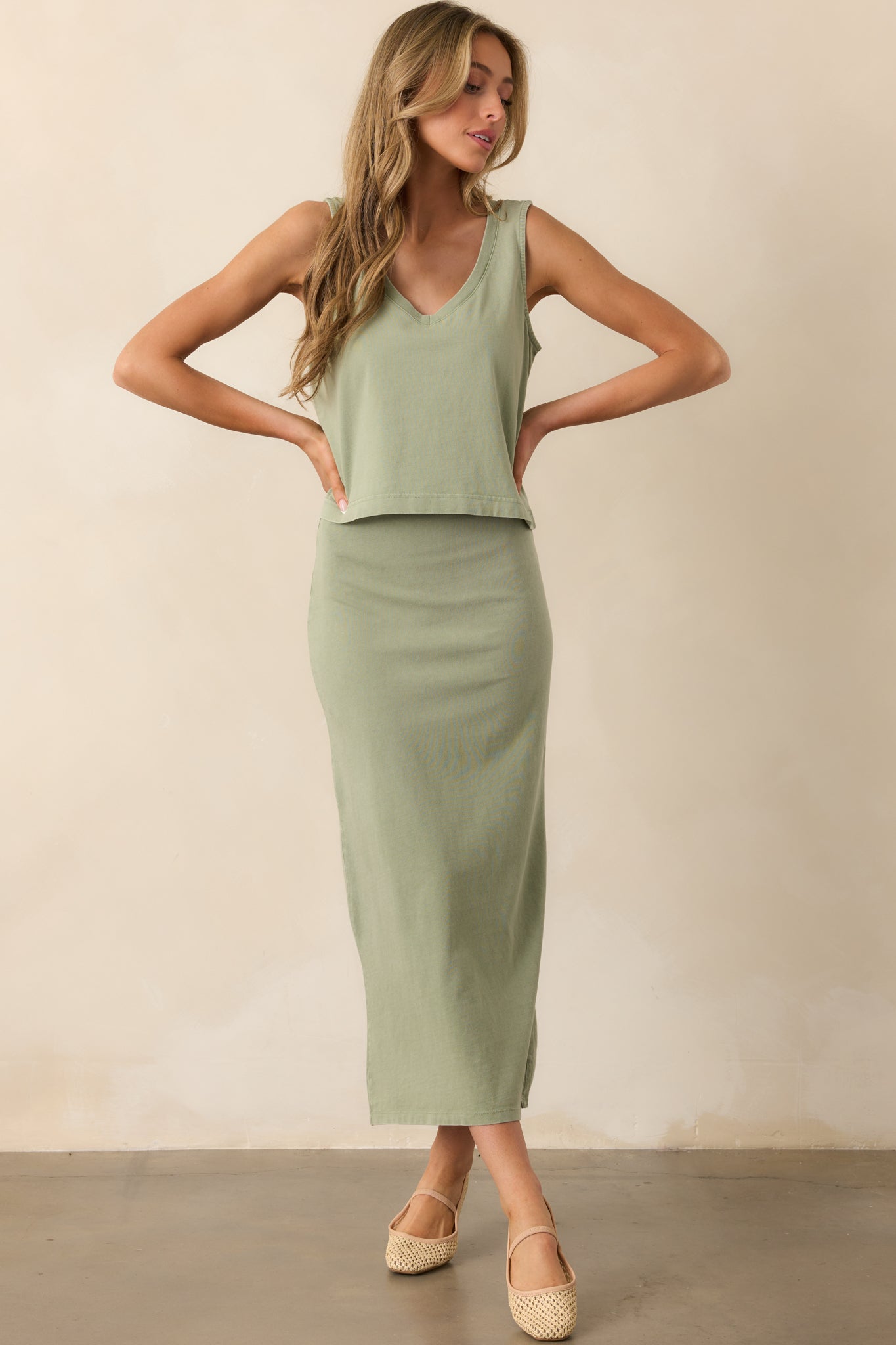 Z Supply Avocado Green Gail Midi Skirt
