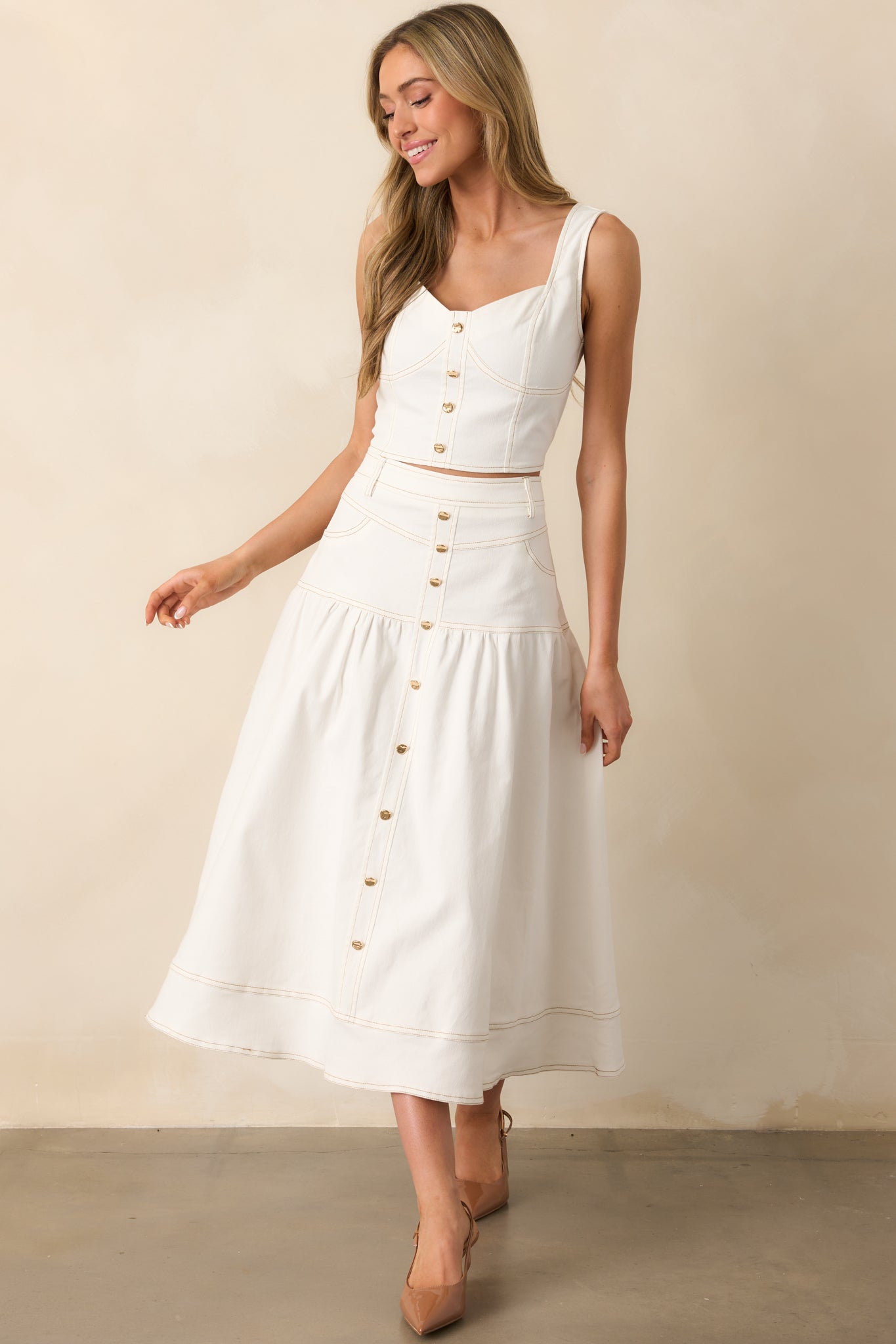 On The Right Track White Denim Maxi Skirt