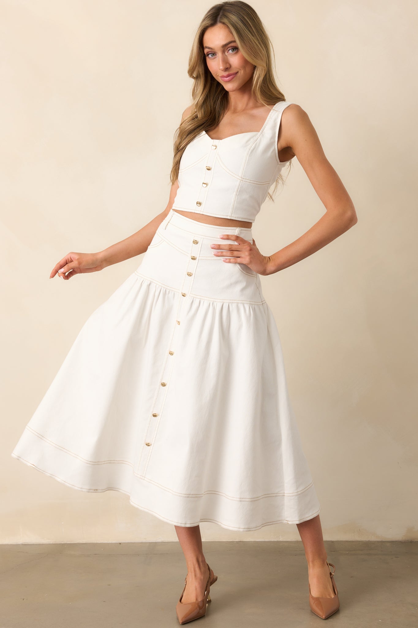 On The Right Track White Denim Maxi Skirt