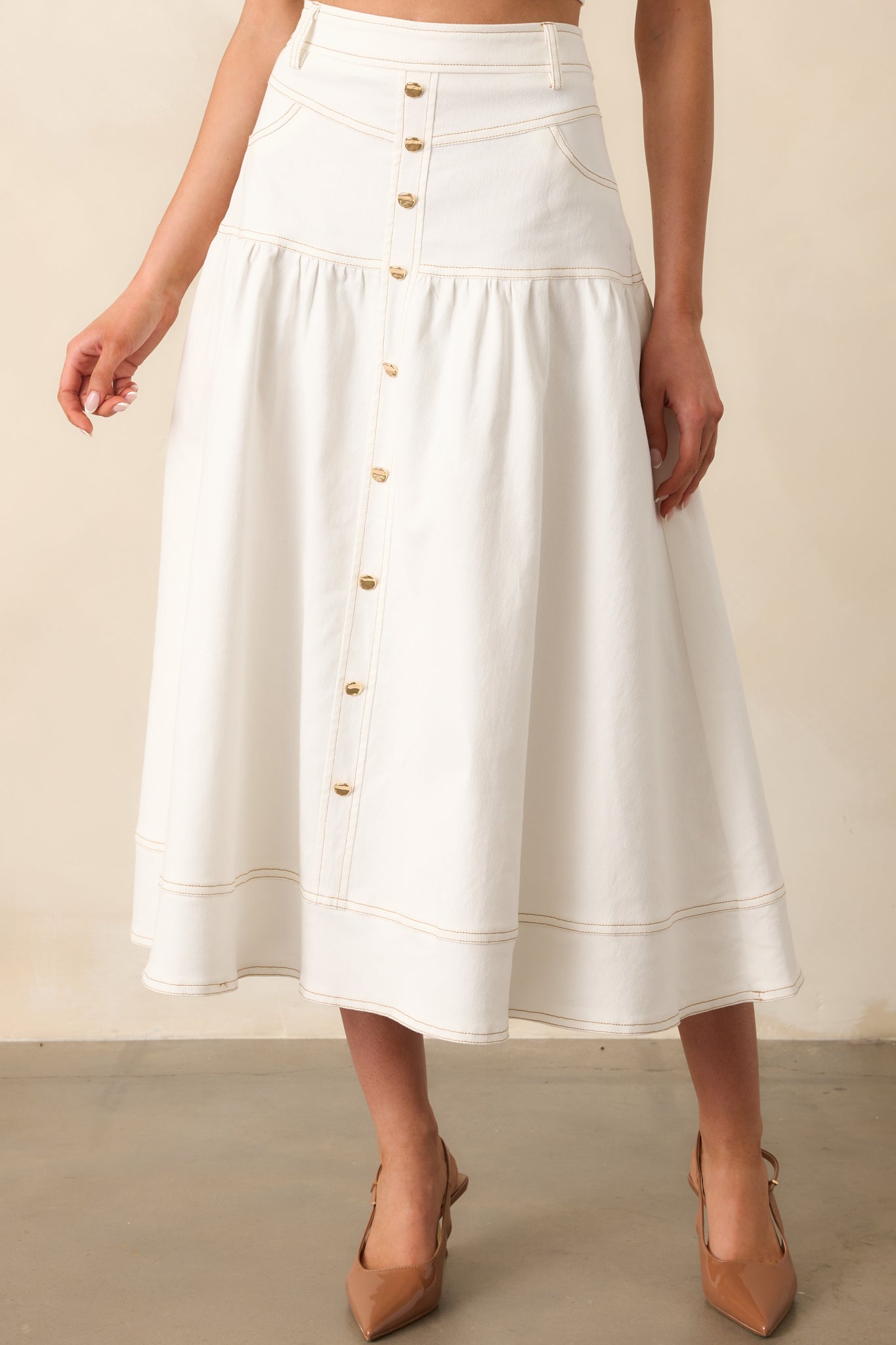 On The Right Track White Denim Maxi Skirt