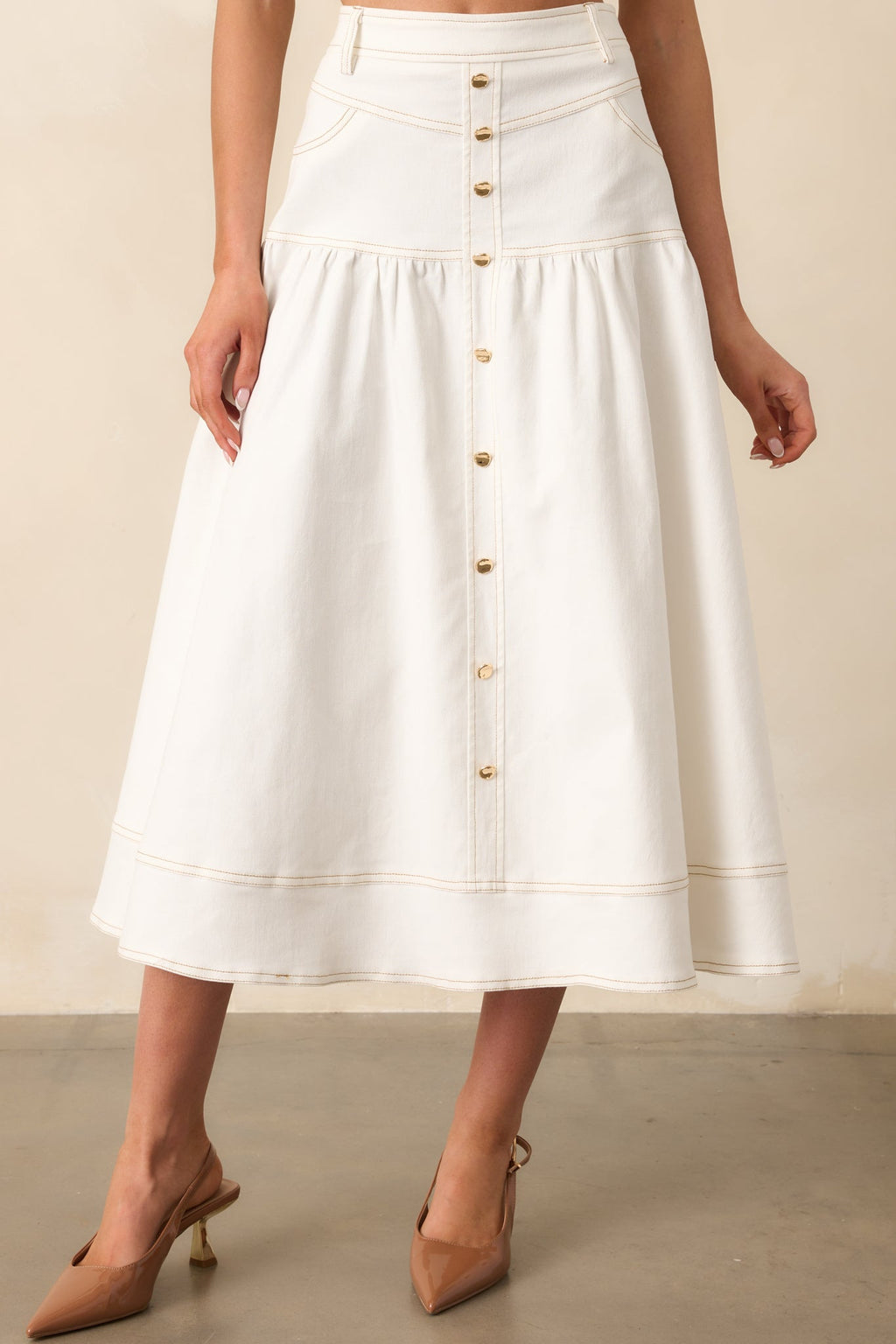 On The Right Track White Denim Maxi Skirt