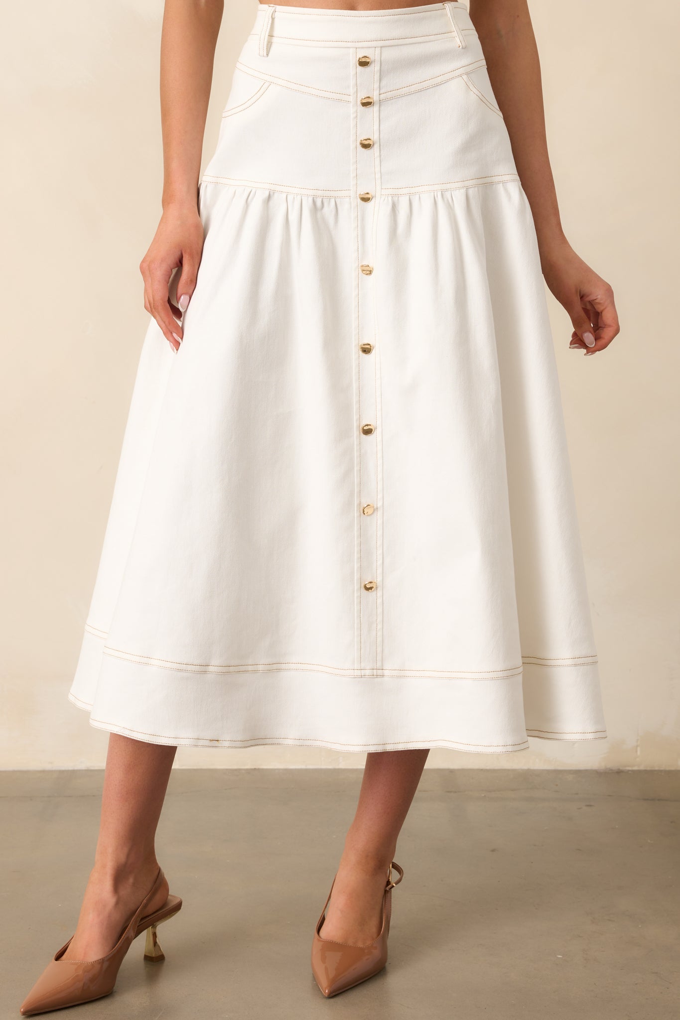 On The Right Track White Denim Maxi Skirt