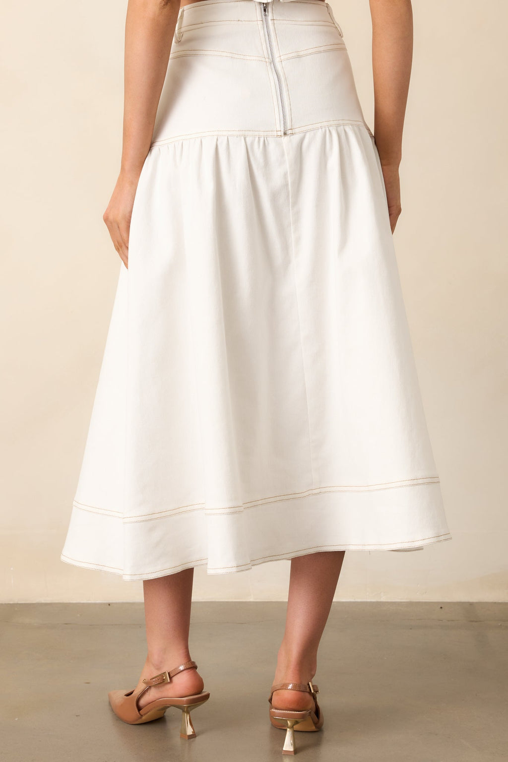 On The Right Track White Denim Maxi Skirt