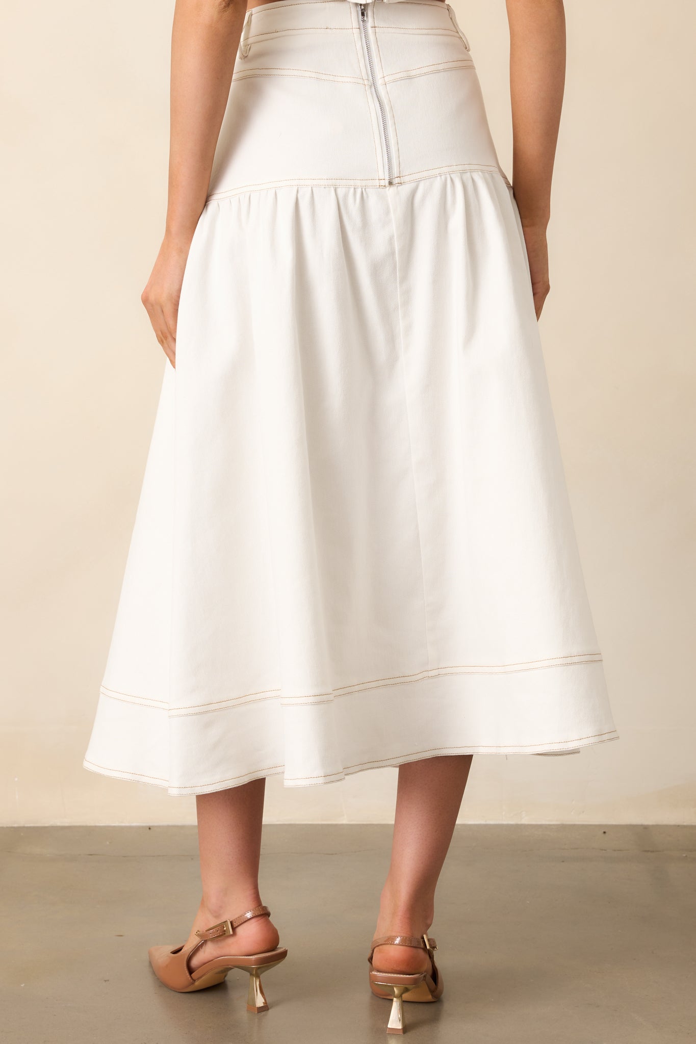 On The Right Track White Denim Maxi Skirt