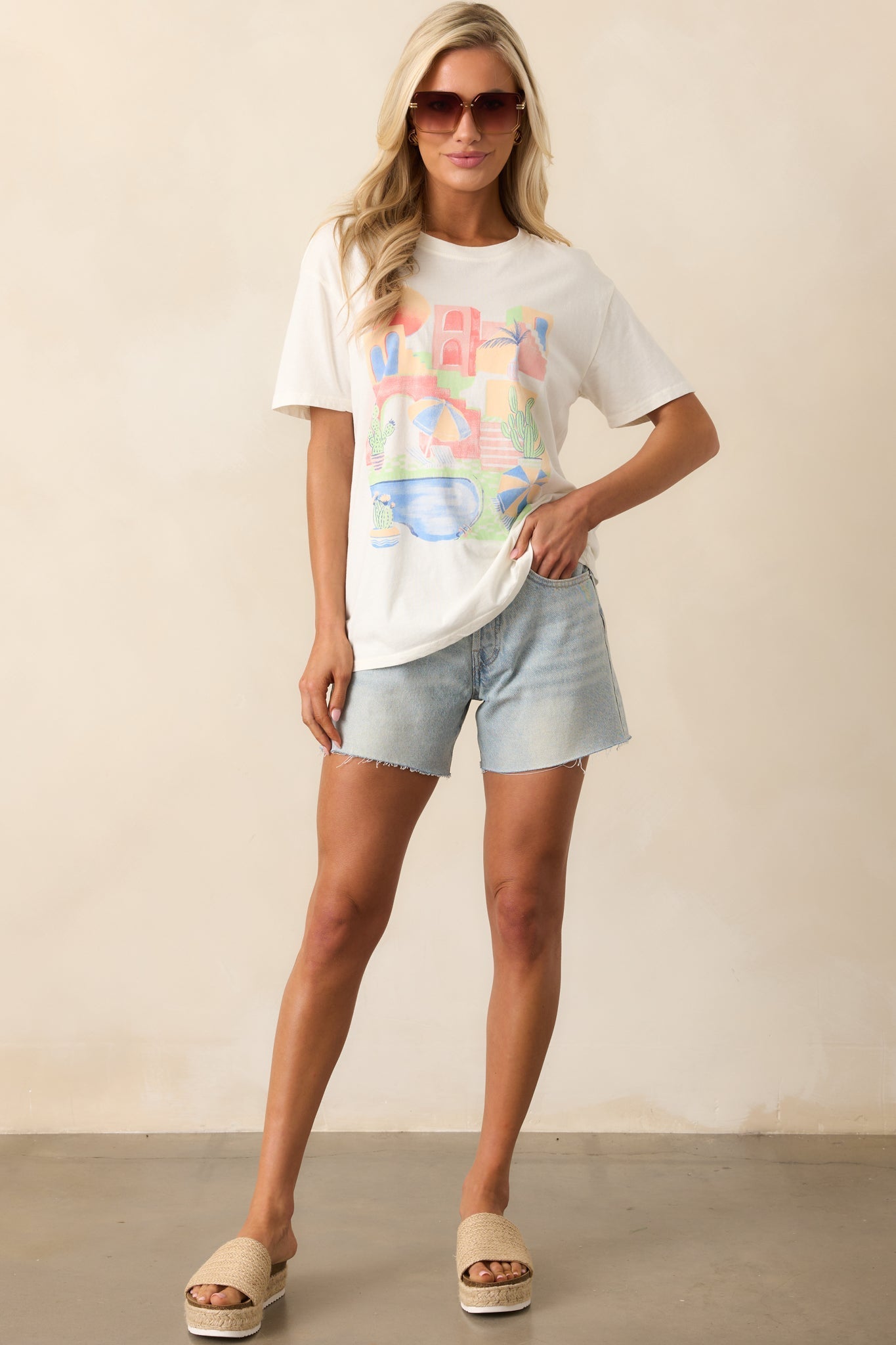 Z Supply Sea Salt Ivory Fun & Sun Boyfriend Tee