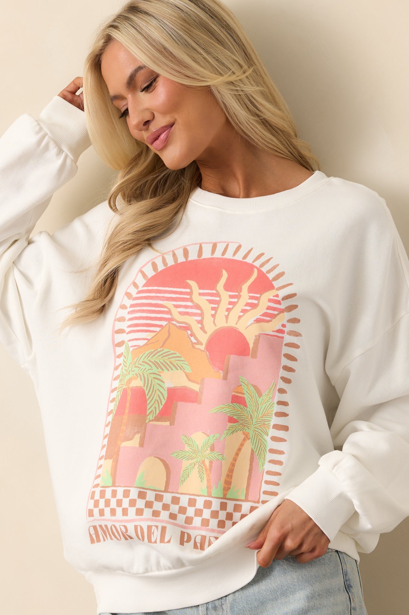 Z Supply Sea Salt Ivory Paraiso Sunday Sweatshirt