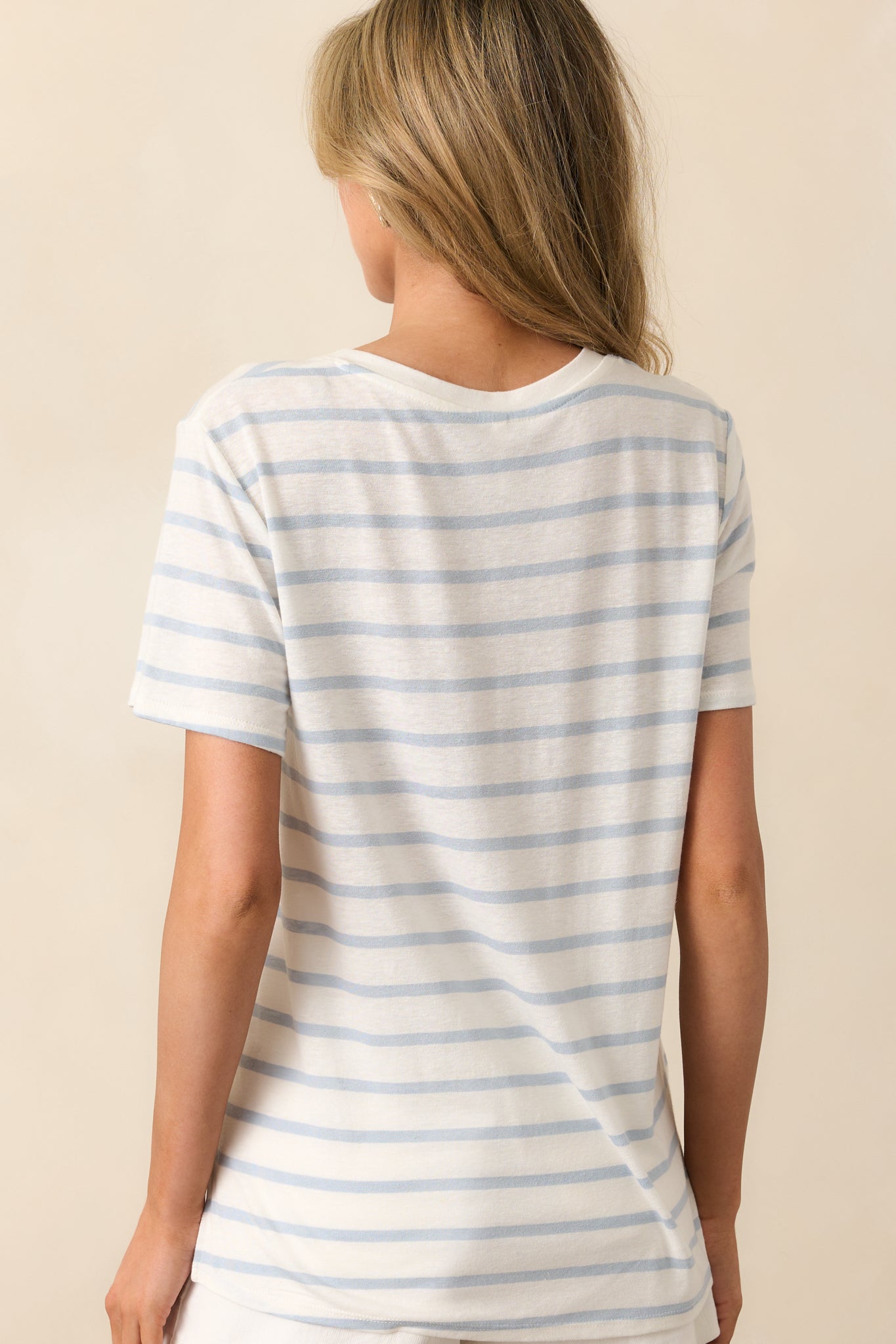 Comfort Zone Light Blue Stripe Short Sleeve V-Neck Tee