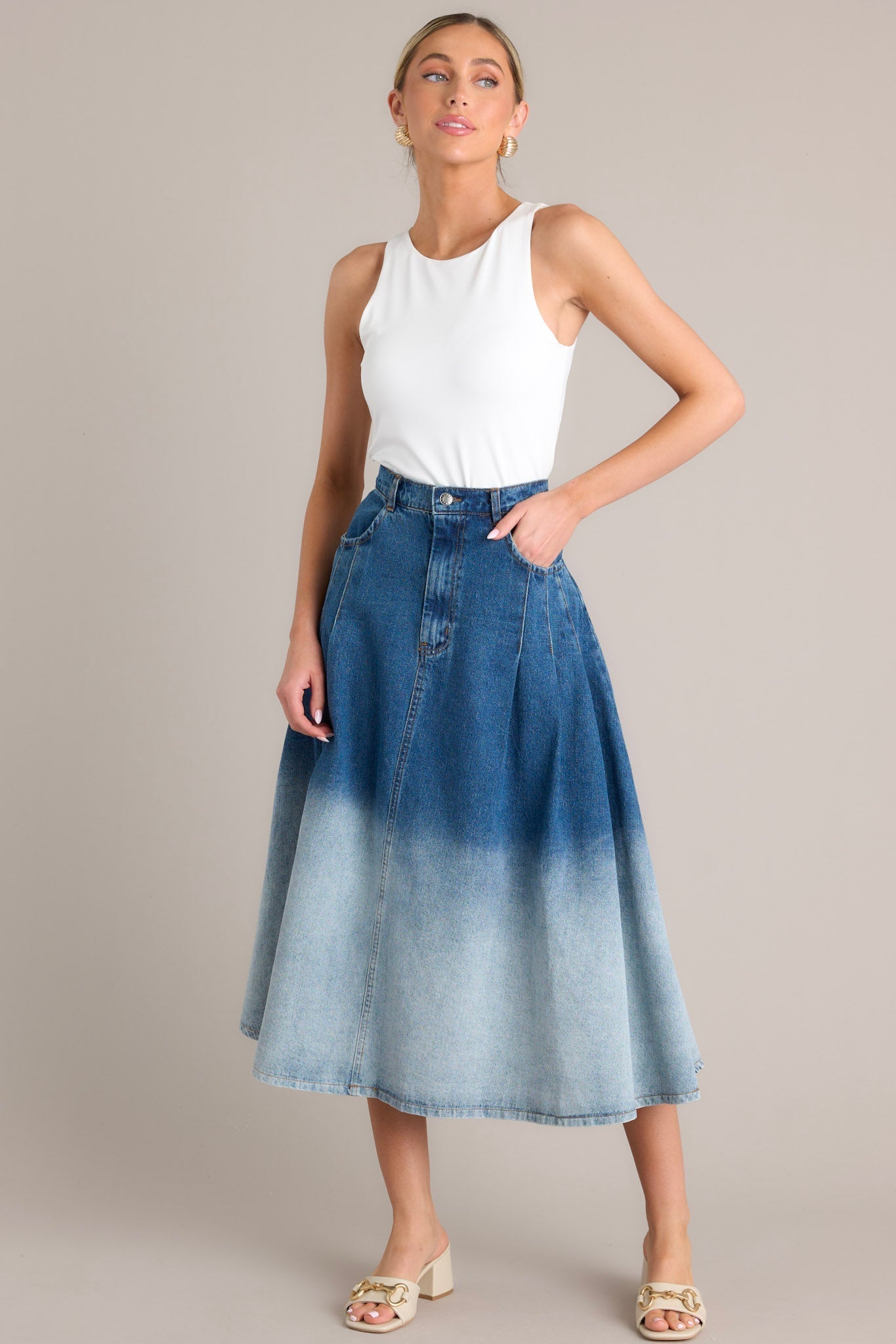 Urban Blues Ombr?Denim Midi Skirt