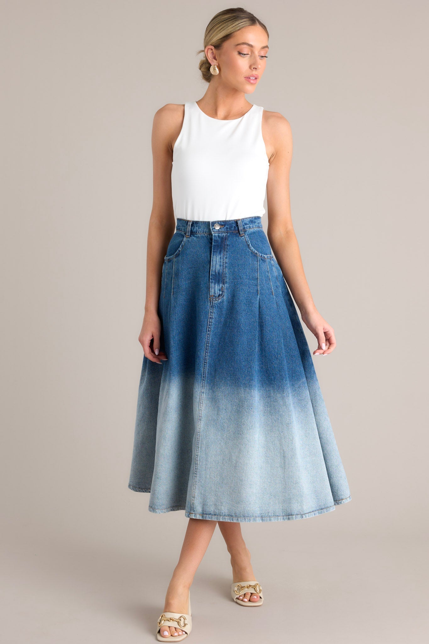 Urban Blues Ombr?Denim Midi Skirt