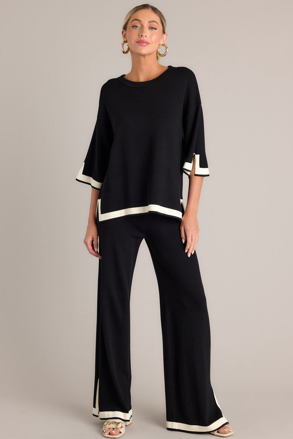 Bold Symphony Split Hem Black Sweater Pants
