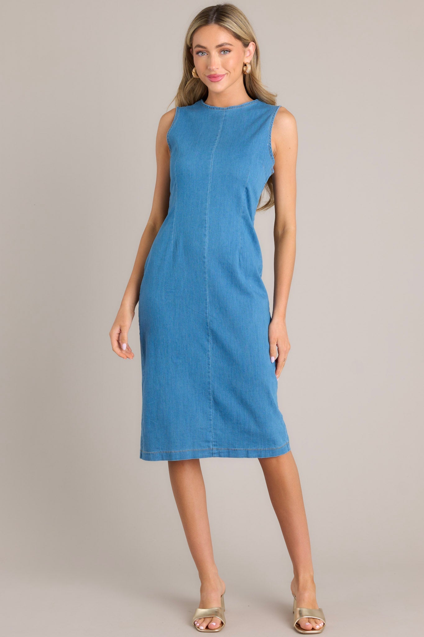 Unfolding Chapter Medium Wash Chambray Midi Dress