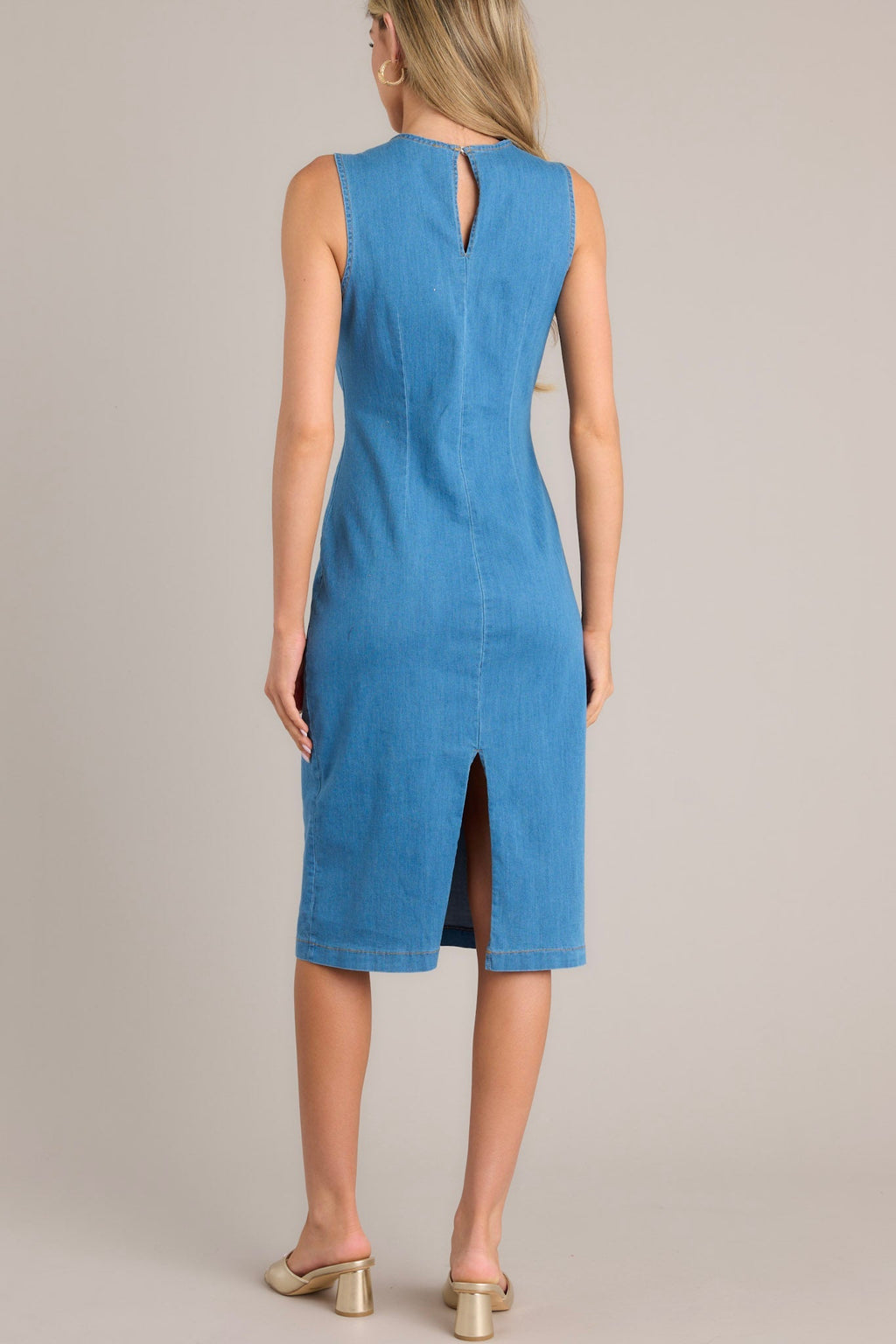 Unfolding Chapter Medium Wash Chambray Midi Dress