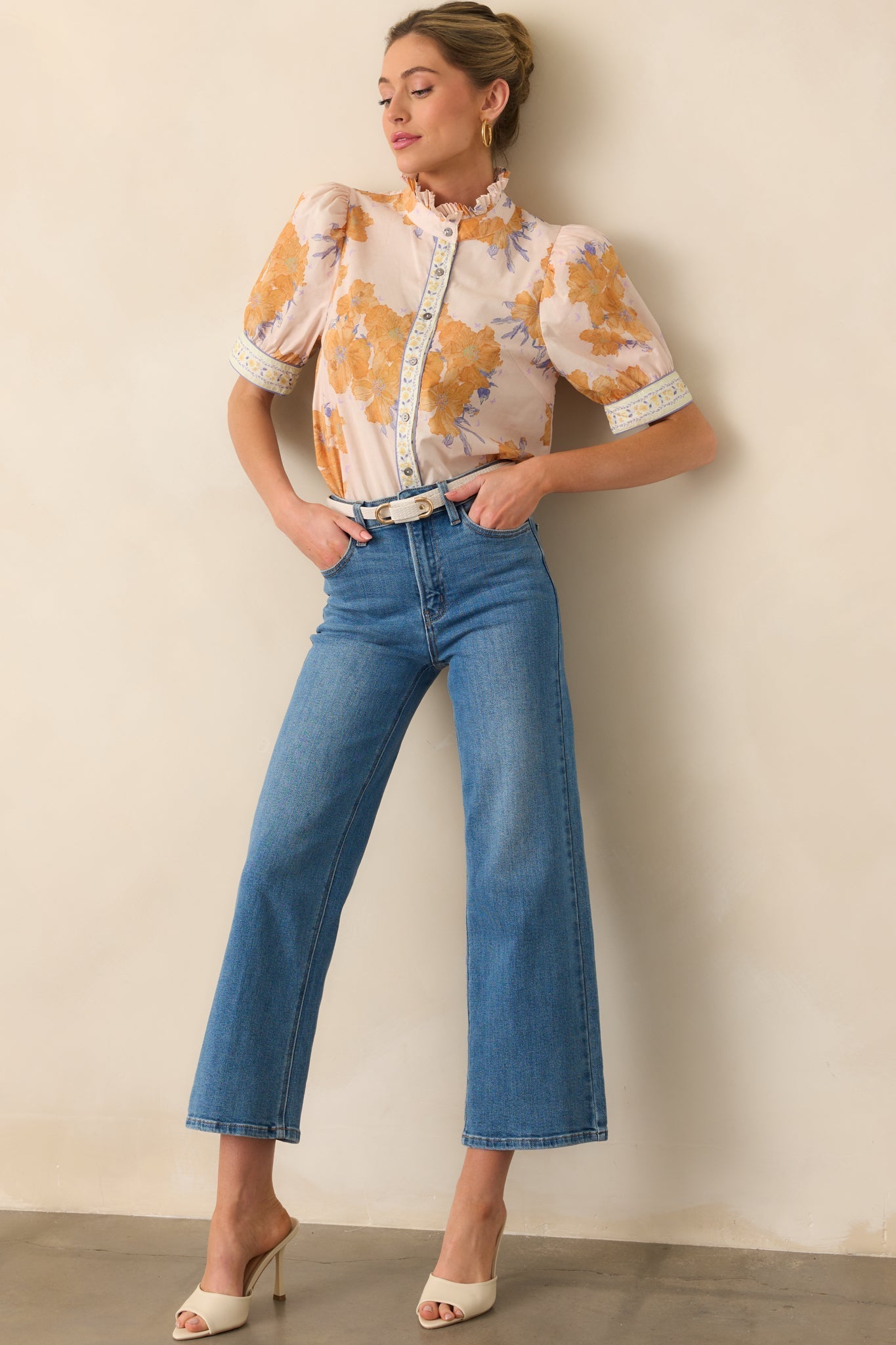 Into The Clouds Medium Wash Cropped Wide Leg Jeans