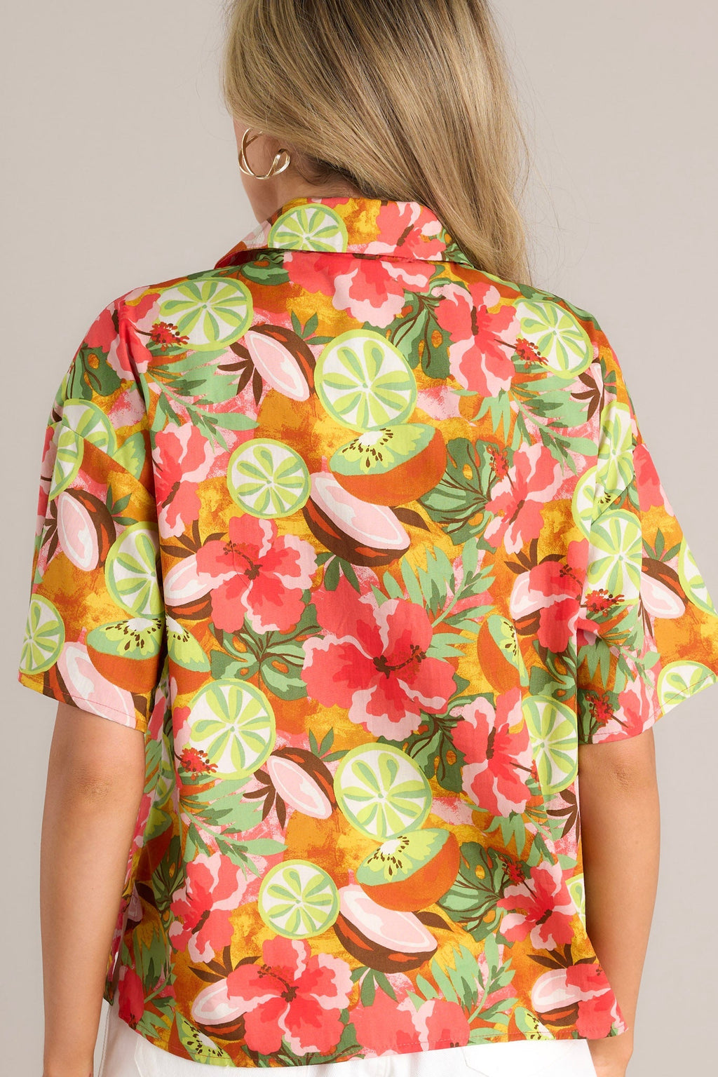 Lush Lime Oasis Dark Coral Tropical Print Top