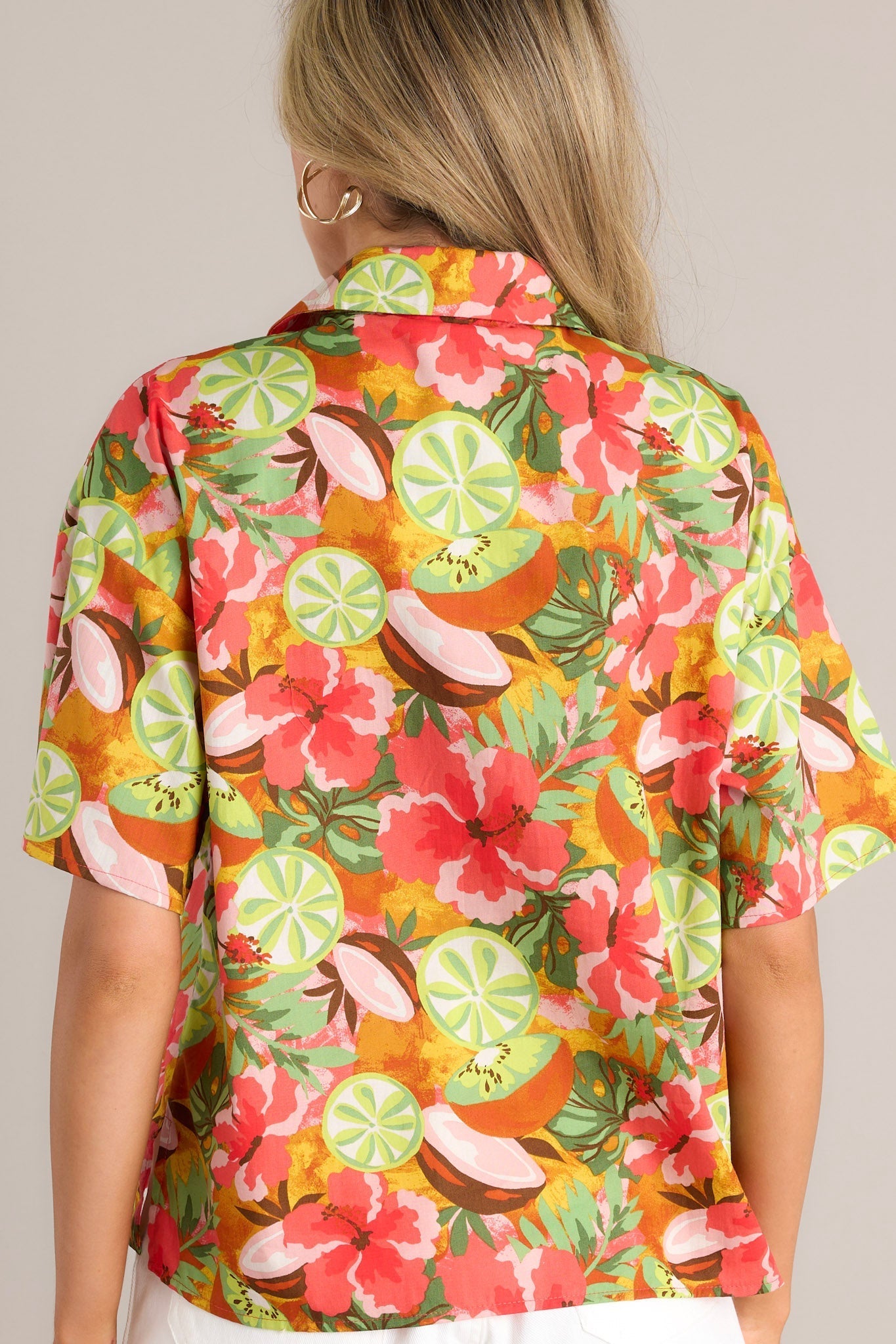 Lush Lime Oasis Dark Coral Tropical Print Top