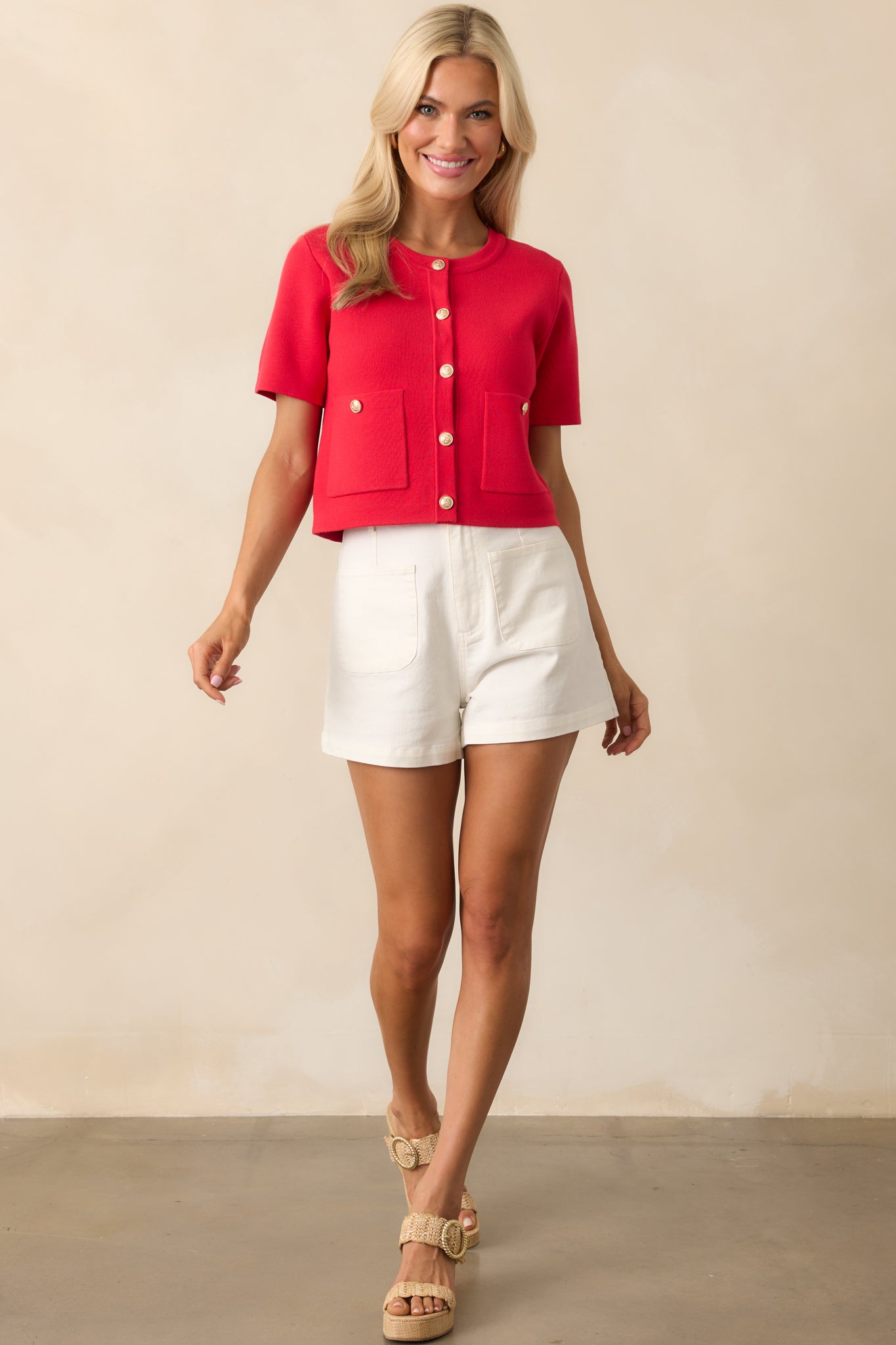 The Picture Of Perfection Red Short Sleeve Cardigan