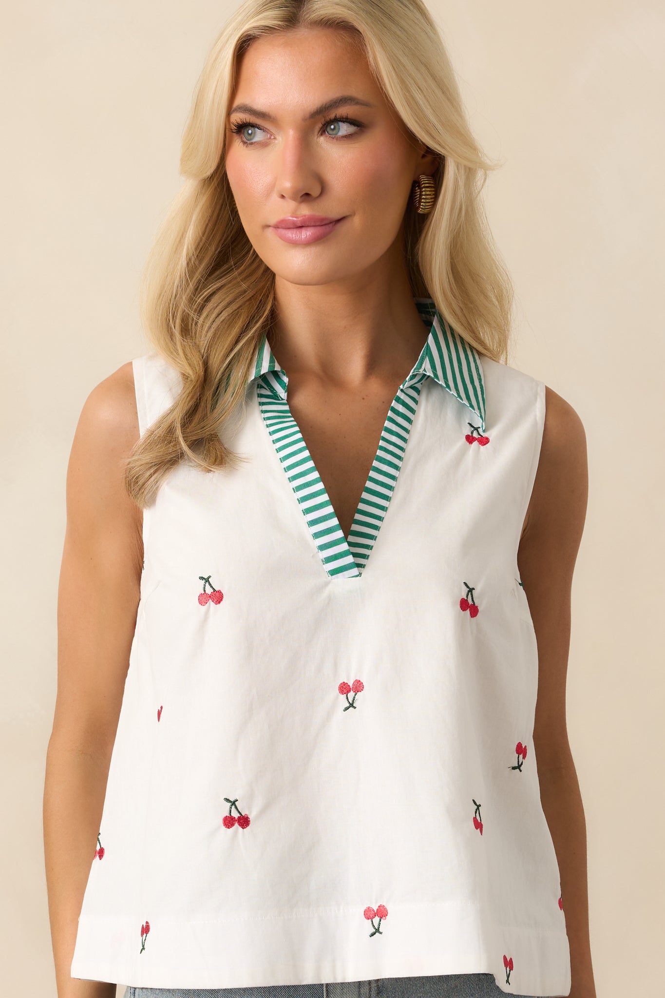 Summer Breeze Cotton Ivory Cherry Sleeveless Blouse