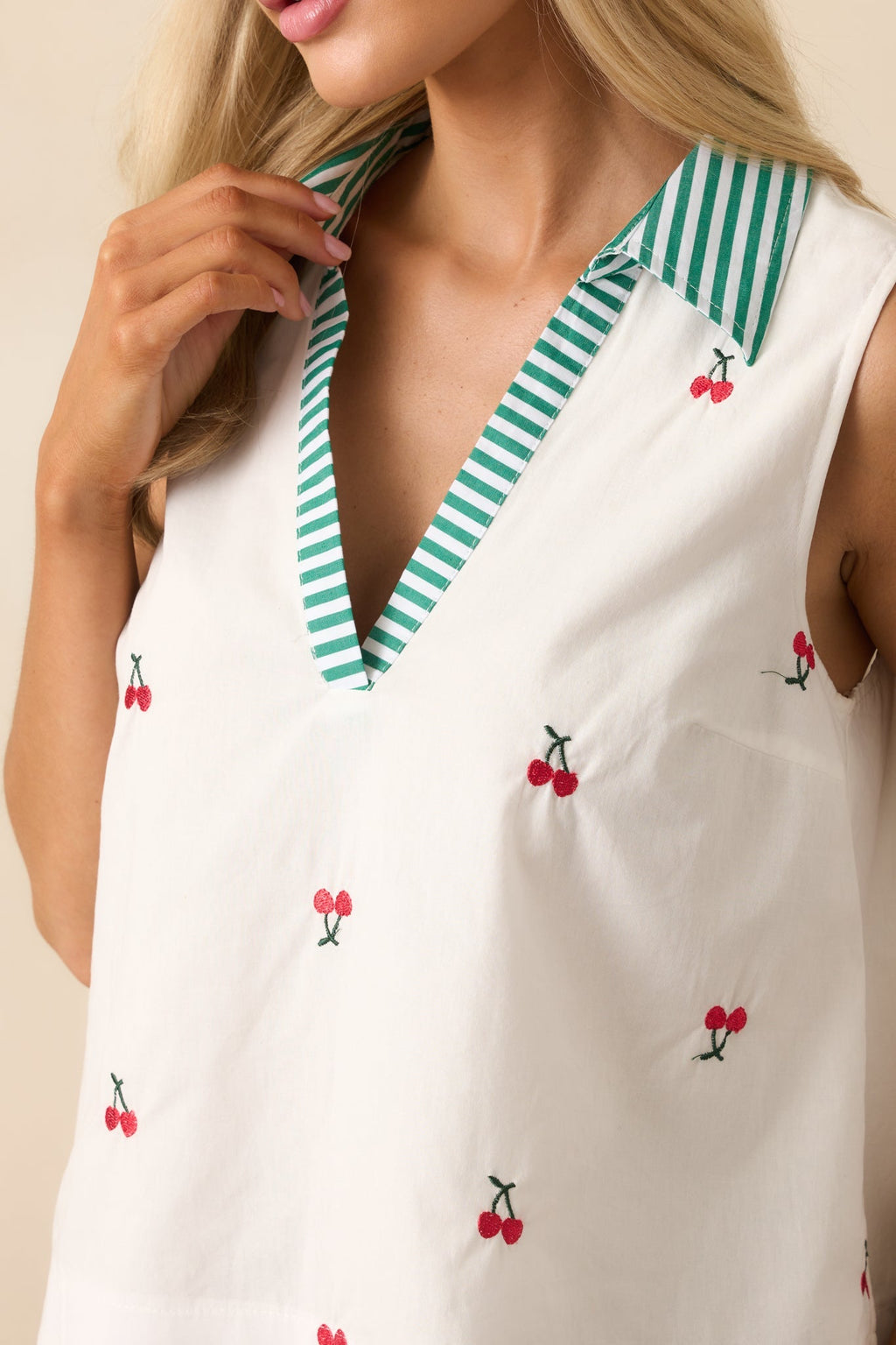 Summer Breeze Cotton Ivory Cherry Sleeveless Blouse