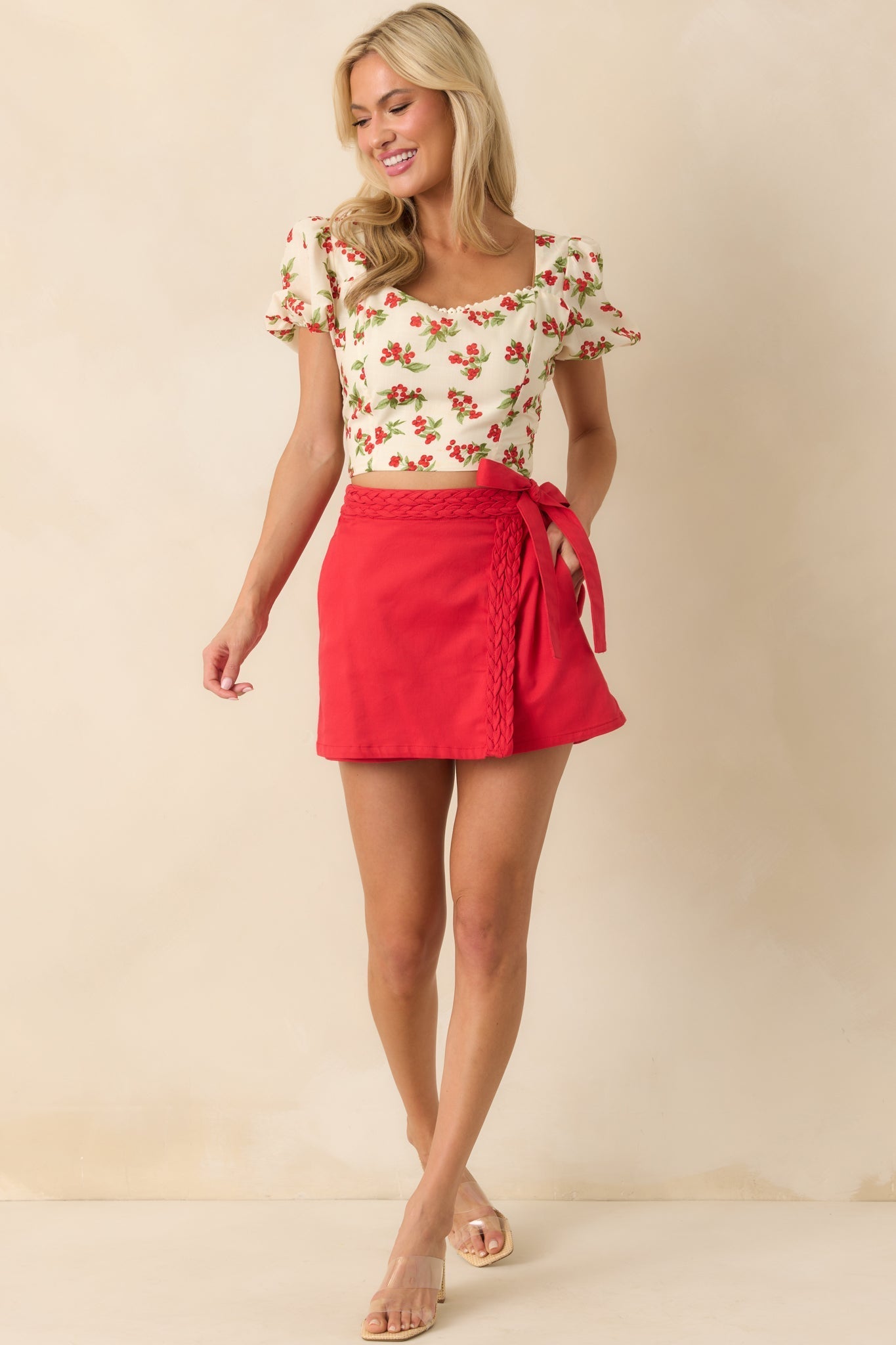 On The Move Red Braided Mini Skort