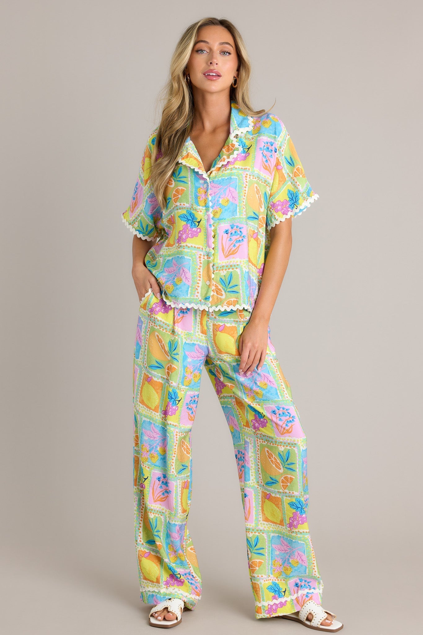 Fruitful Fun Green Tropical Print Pants