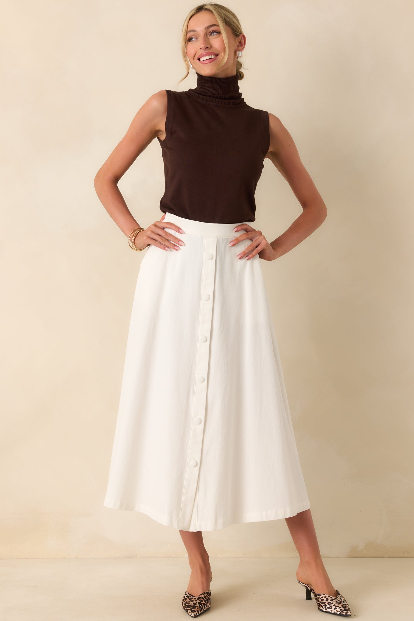 Countryside Charm 100% Cotton Ivory Midi Skirt