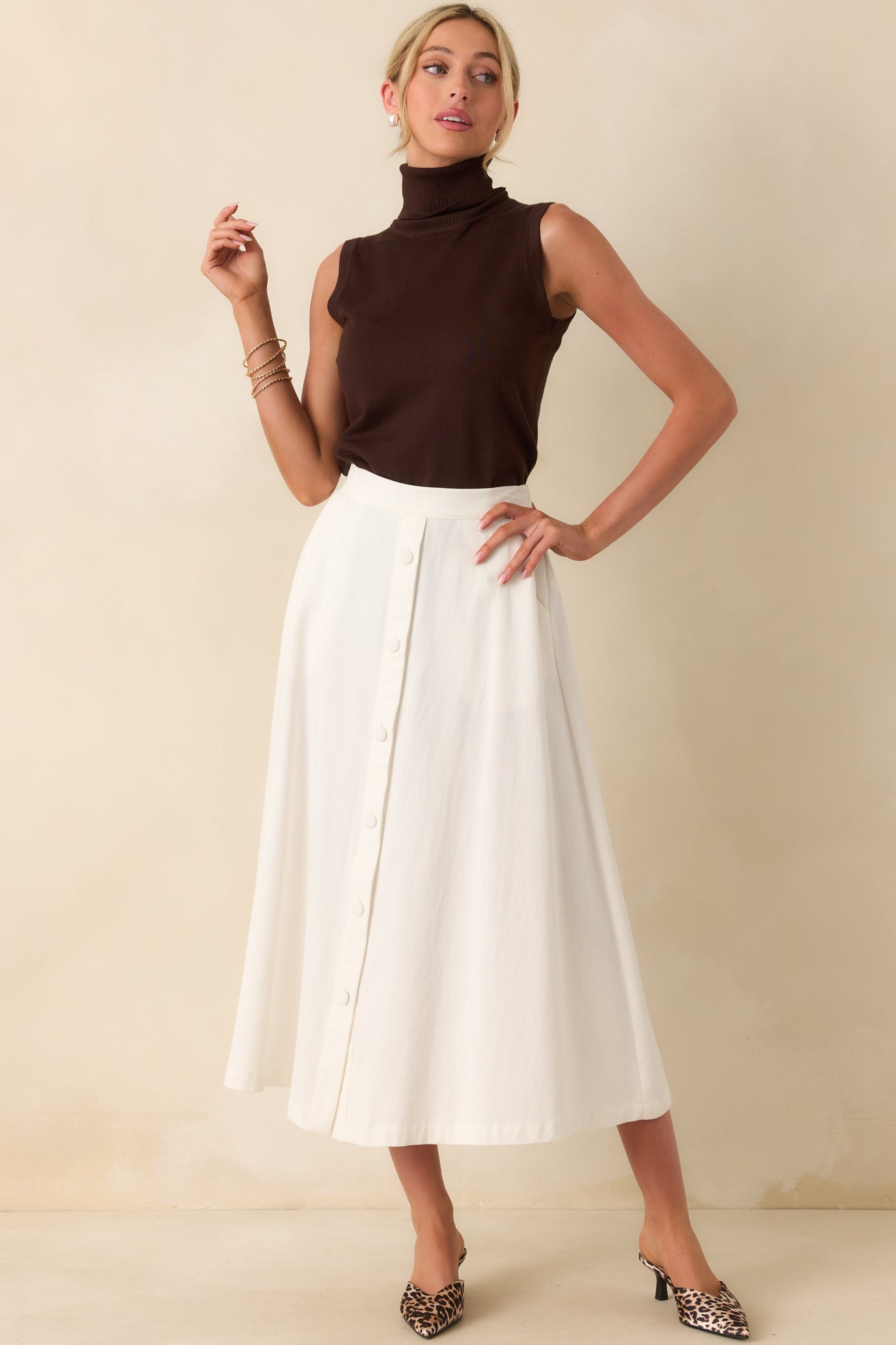 Countryside Charm 100% Cotton Ivory Midi Skirt