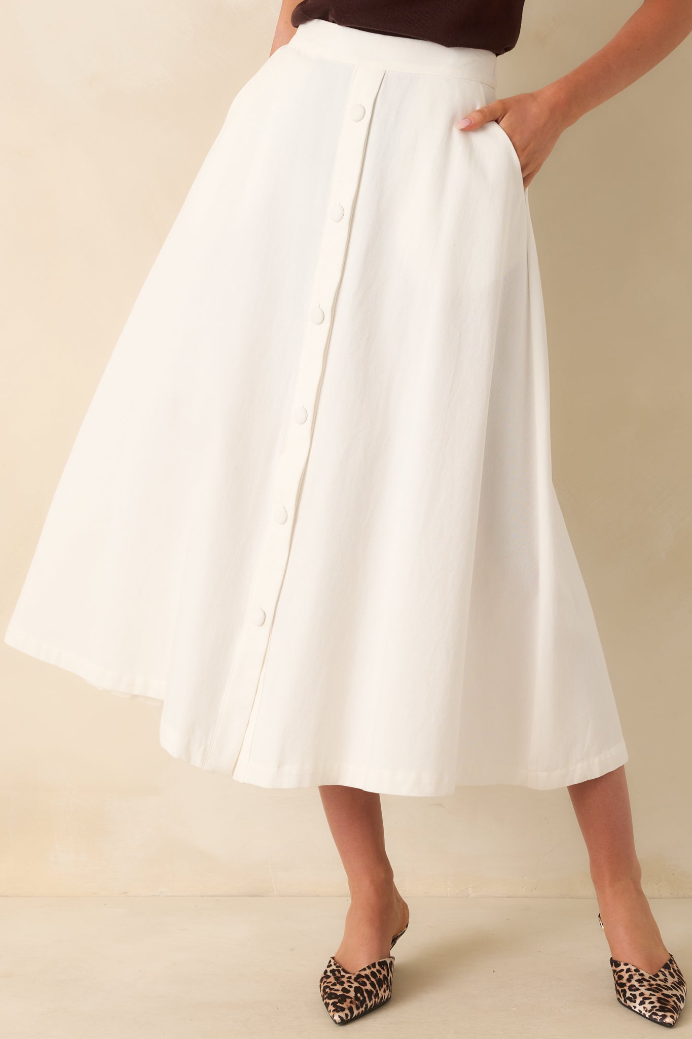 Countryside Charm 100% Cotton Ivory Midi Skirt