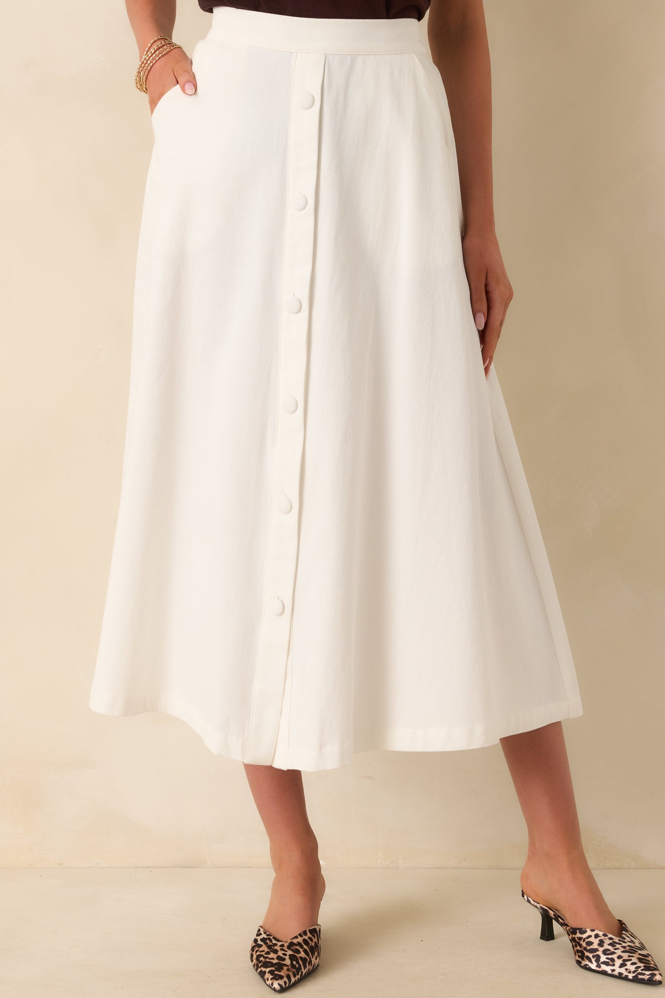 Countryside Charm 100% Cotton Ivory Midi Skirt