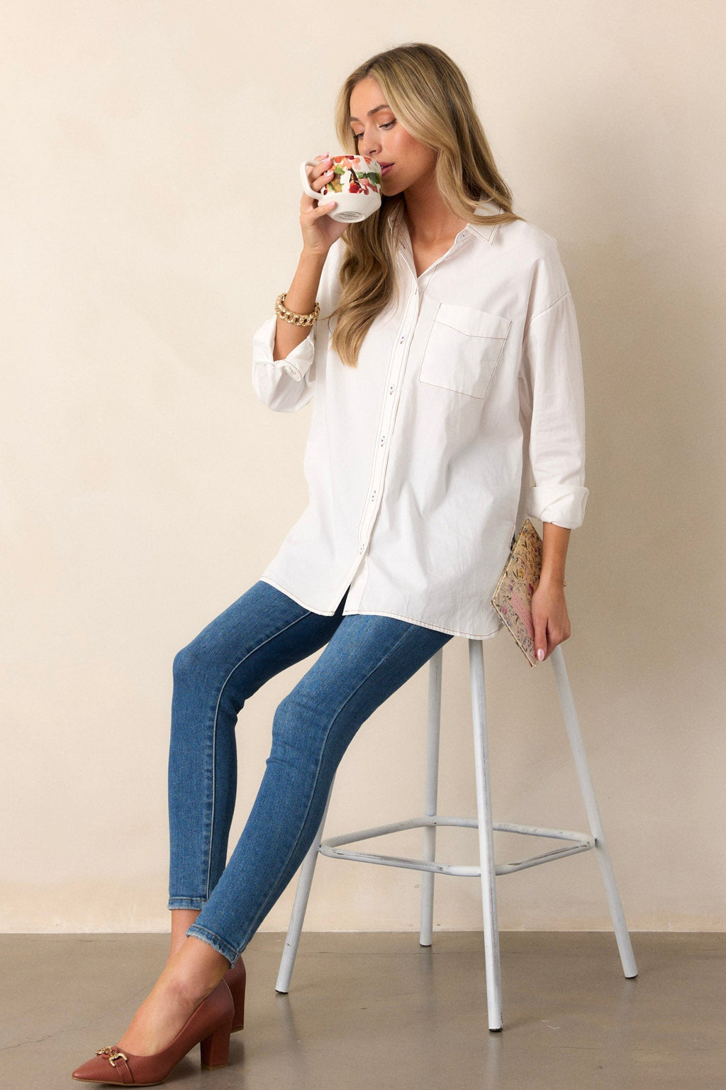 Inside Scoop Cotton Ivory Button Front Top