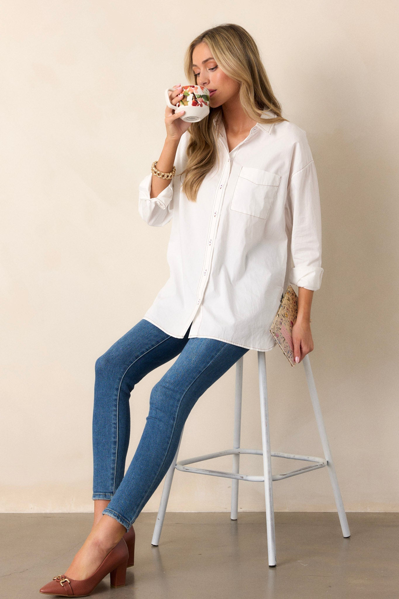 Inside Scoop Cotton Ivory Button Front Top