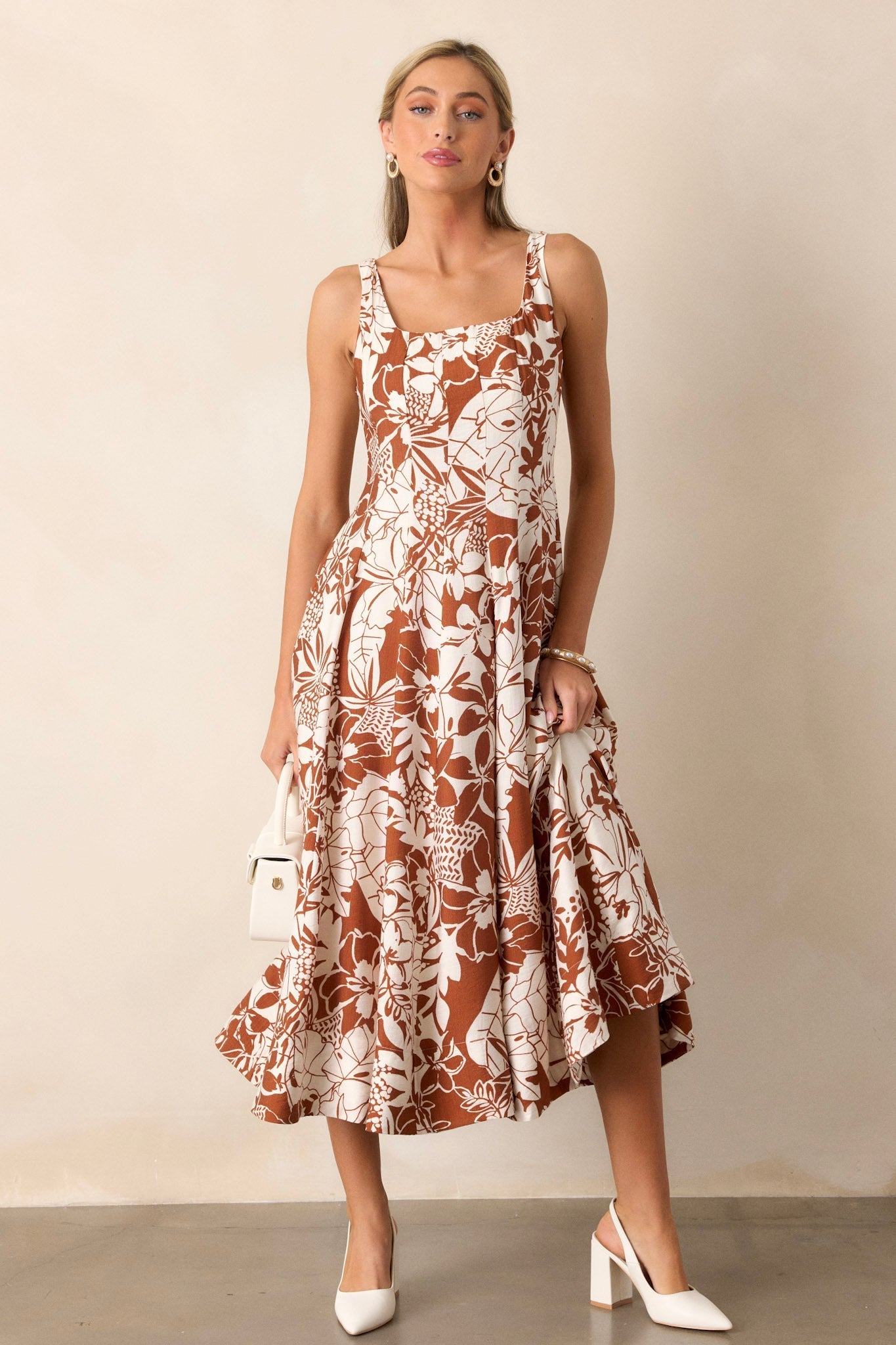 Young Love Caramel Floral Midi Dress