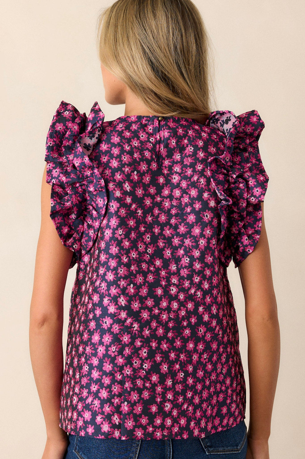 Mystic Twilight Navy Floral Jacquard Sleeveless Top