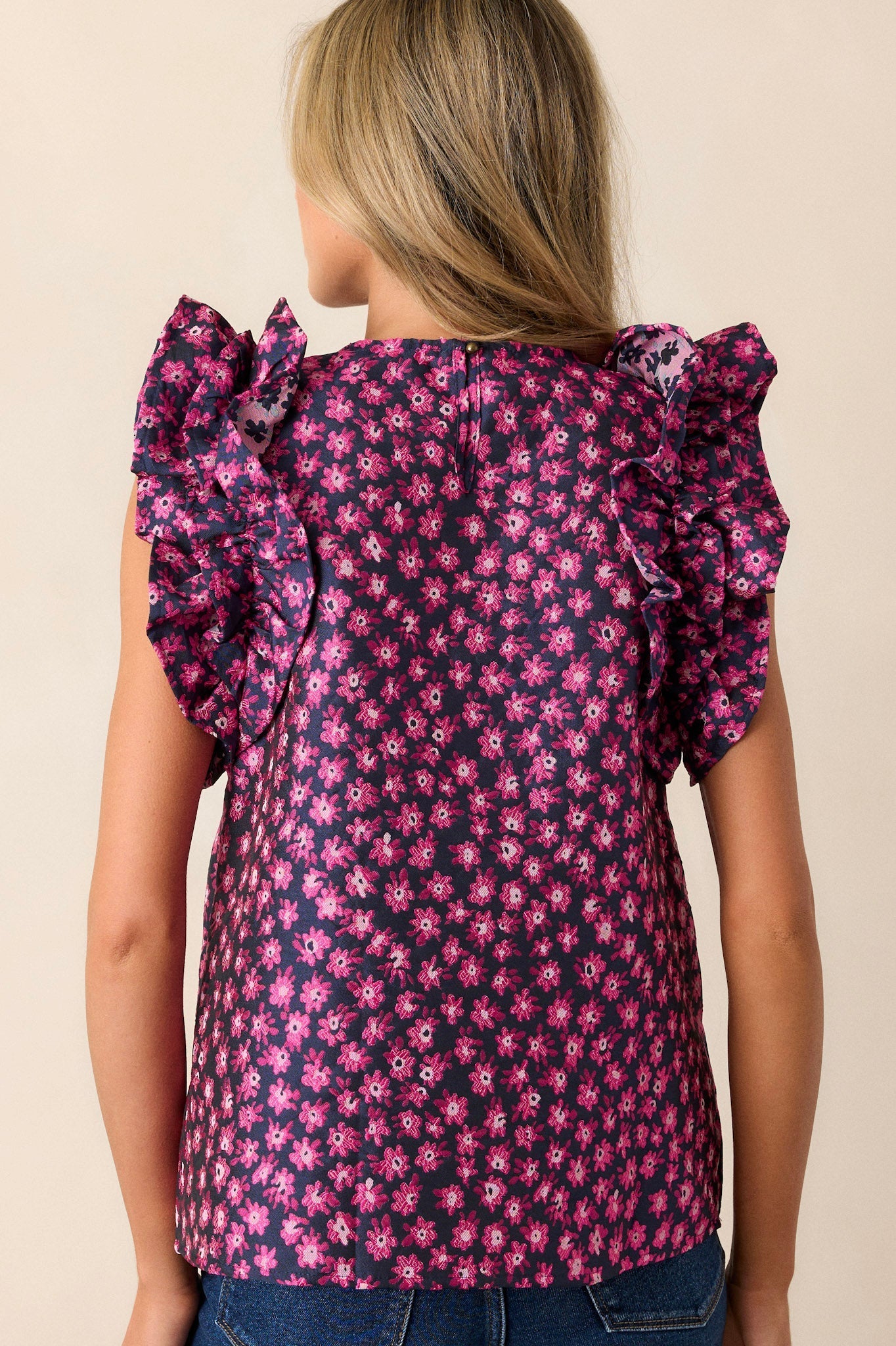 Mystic Twilight Navy Floral Jacquard Sleeveless Top