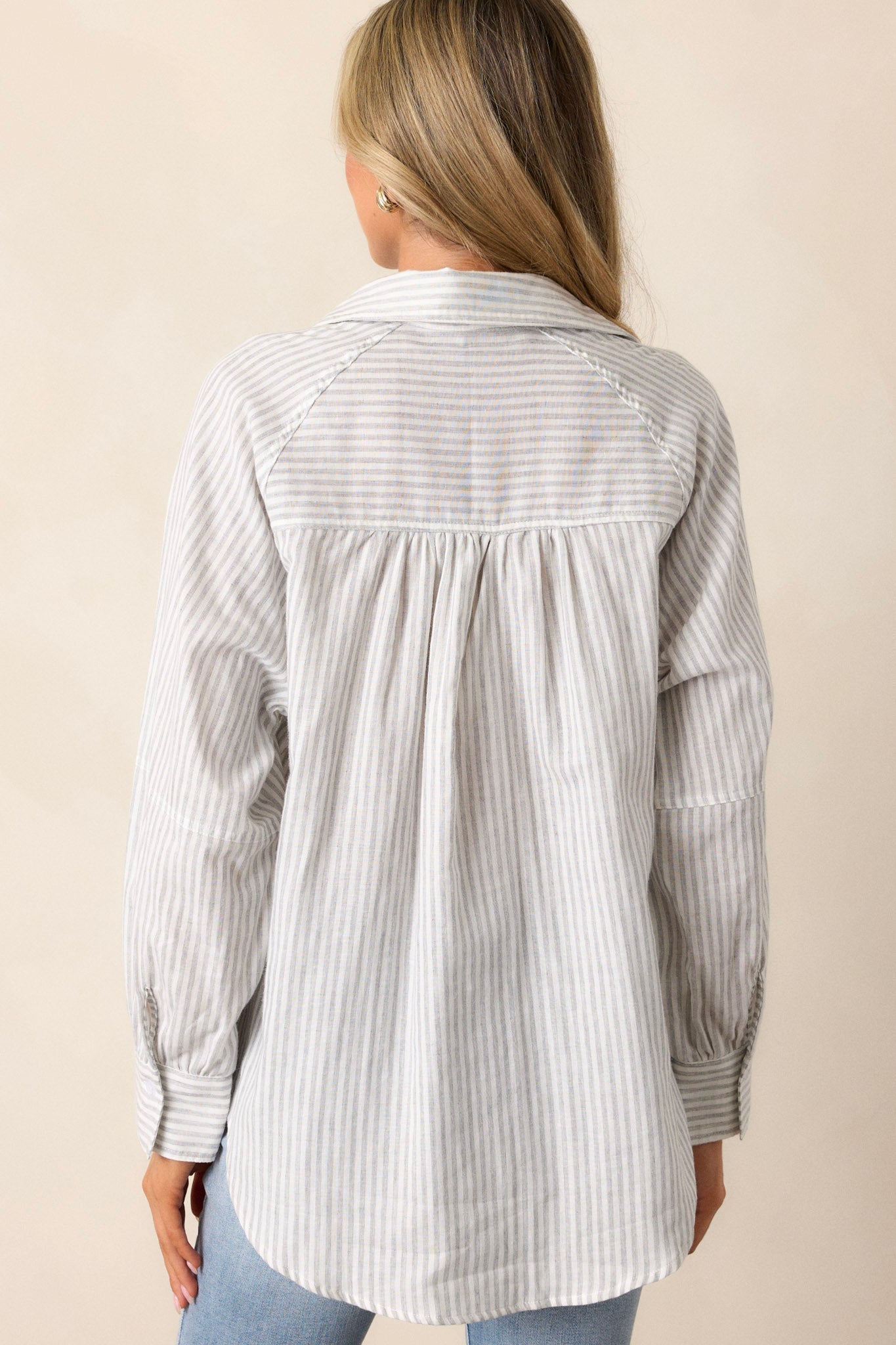 Timeless Flow Cotton Grey Button Front Top