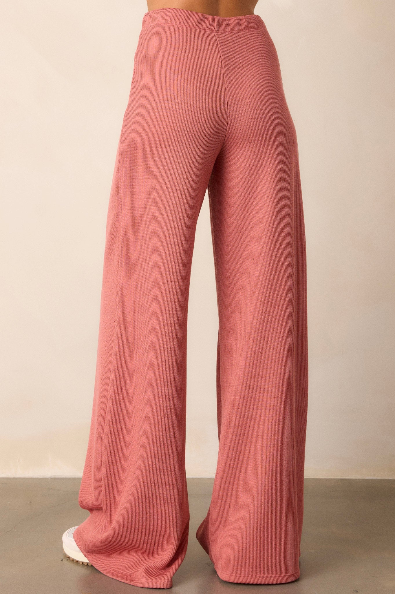 Waterfall Mist Pink Coral Knit Wide Leg Pants