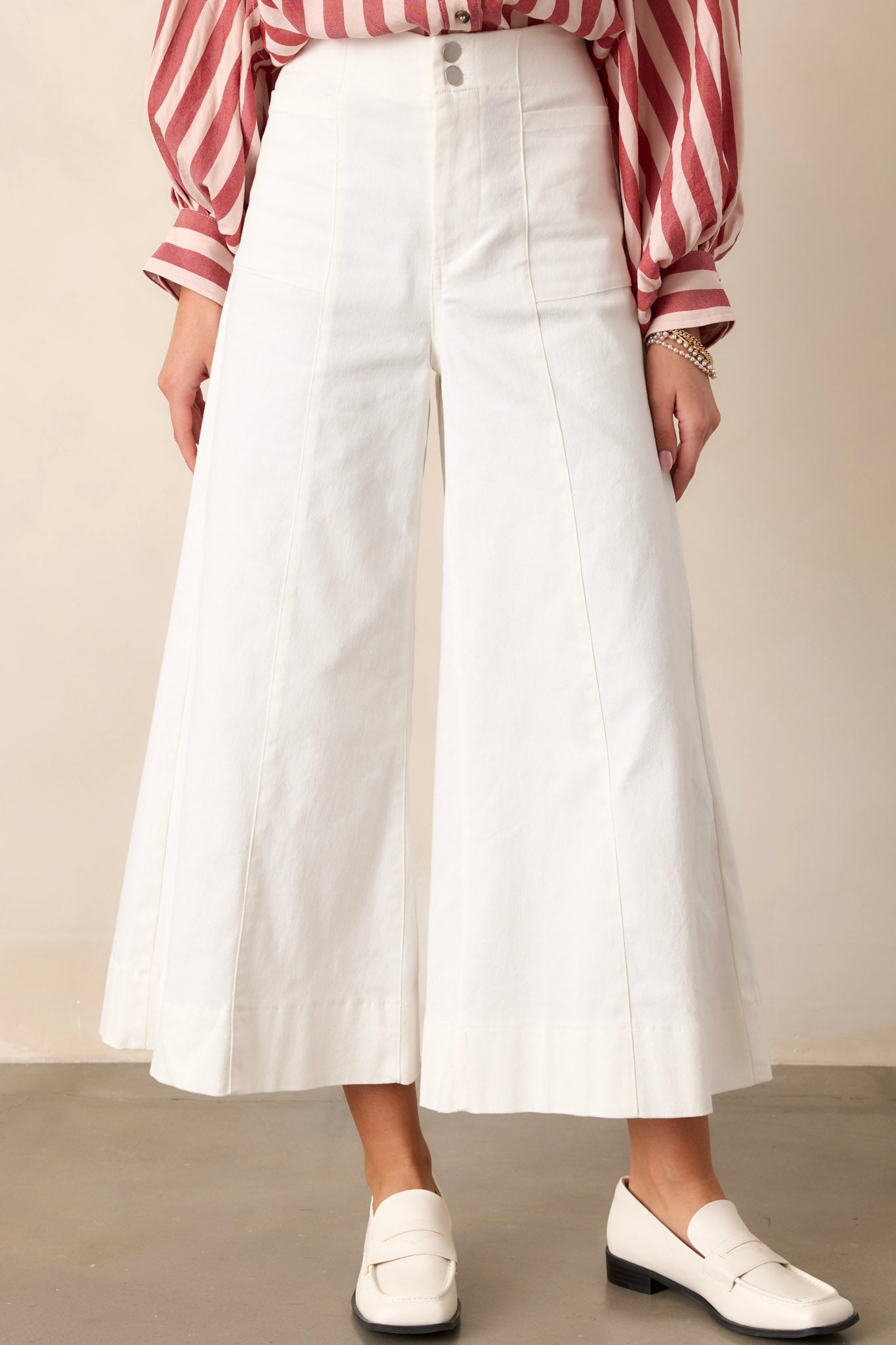 Navigating Life Ivory Denim Palazzo Jeans